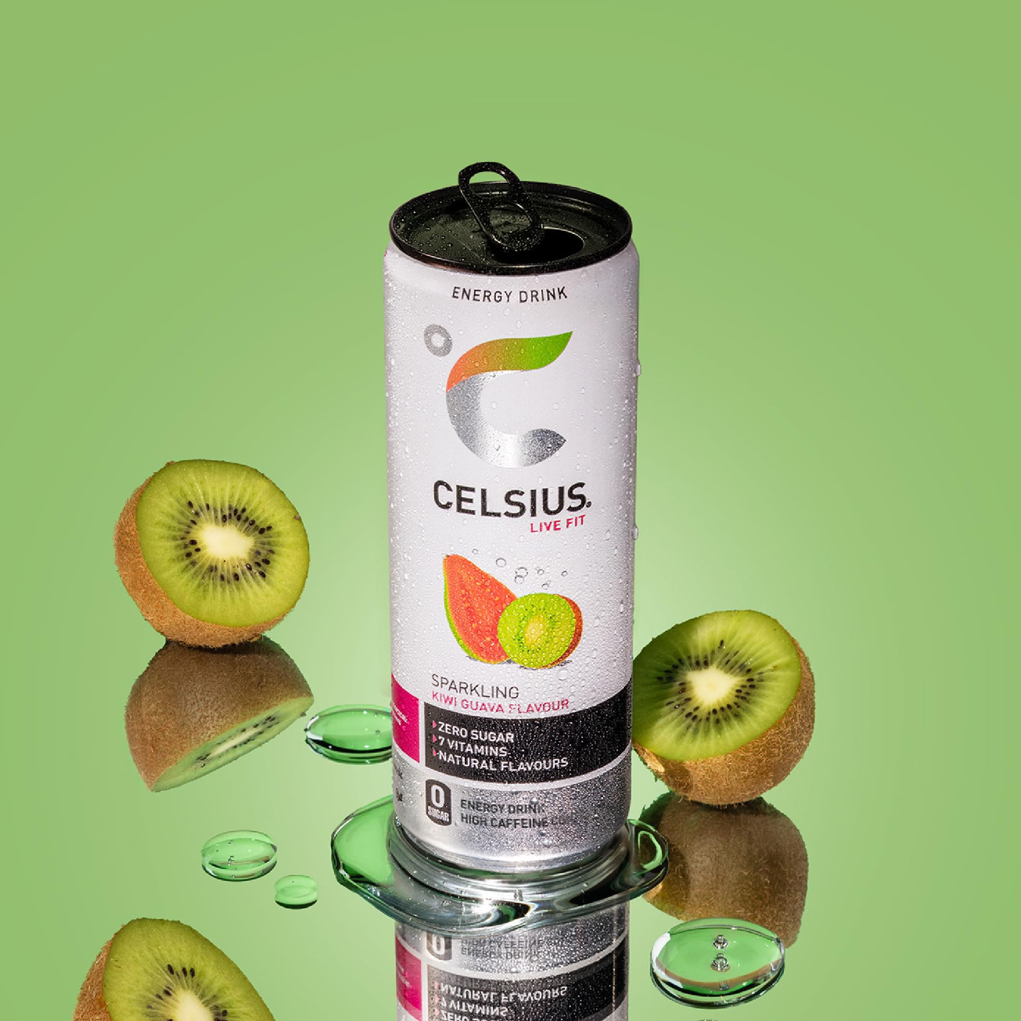 Celsius Bebida Energética Sin Azúcar, Sabor Kiwi Guayaba, Energy Drink Funcional - Lata, Pack 12 x 355 ml