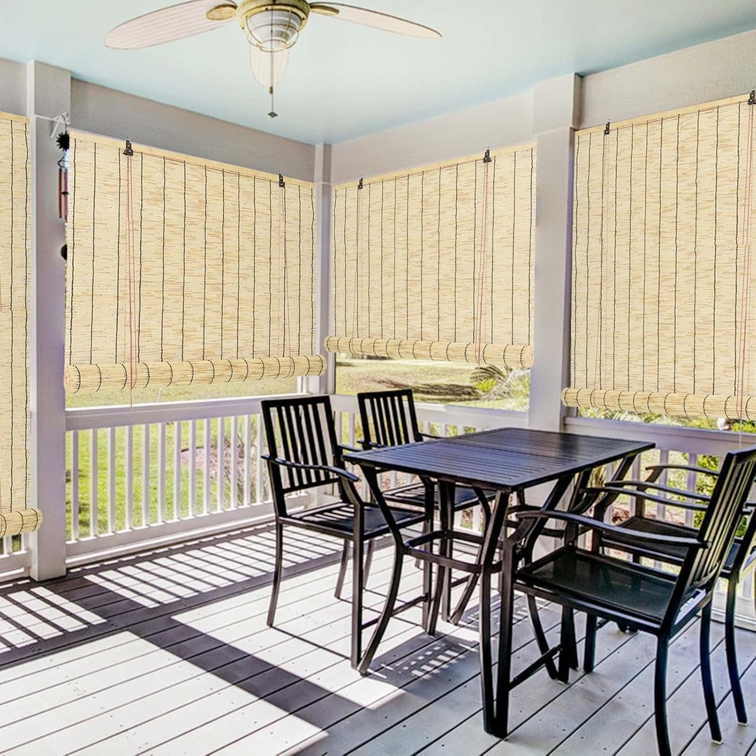 Bamboo Roman Shades Cordless Or with Lifter Reed Roll Up