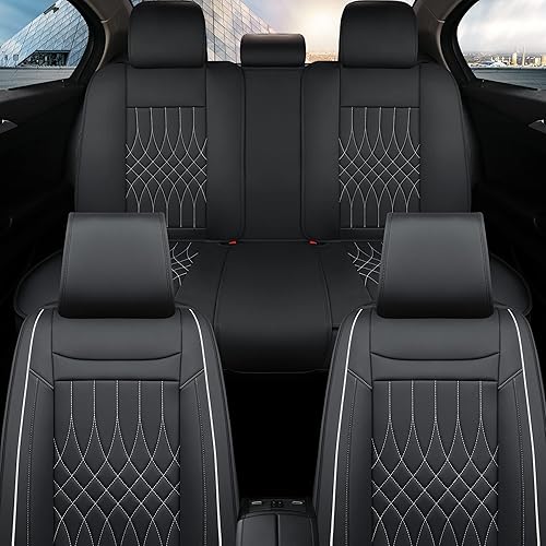 Miniatura 6 de Sanwom Juego completo de fundas de cuero para asiento de automóvil, fundas universales para asiento de vehículo, fundas impermeables para la mayoría