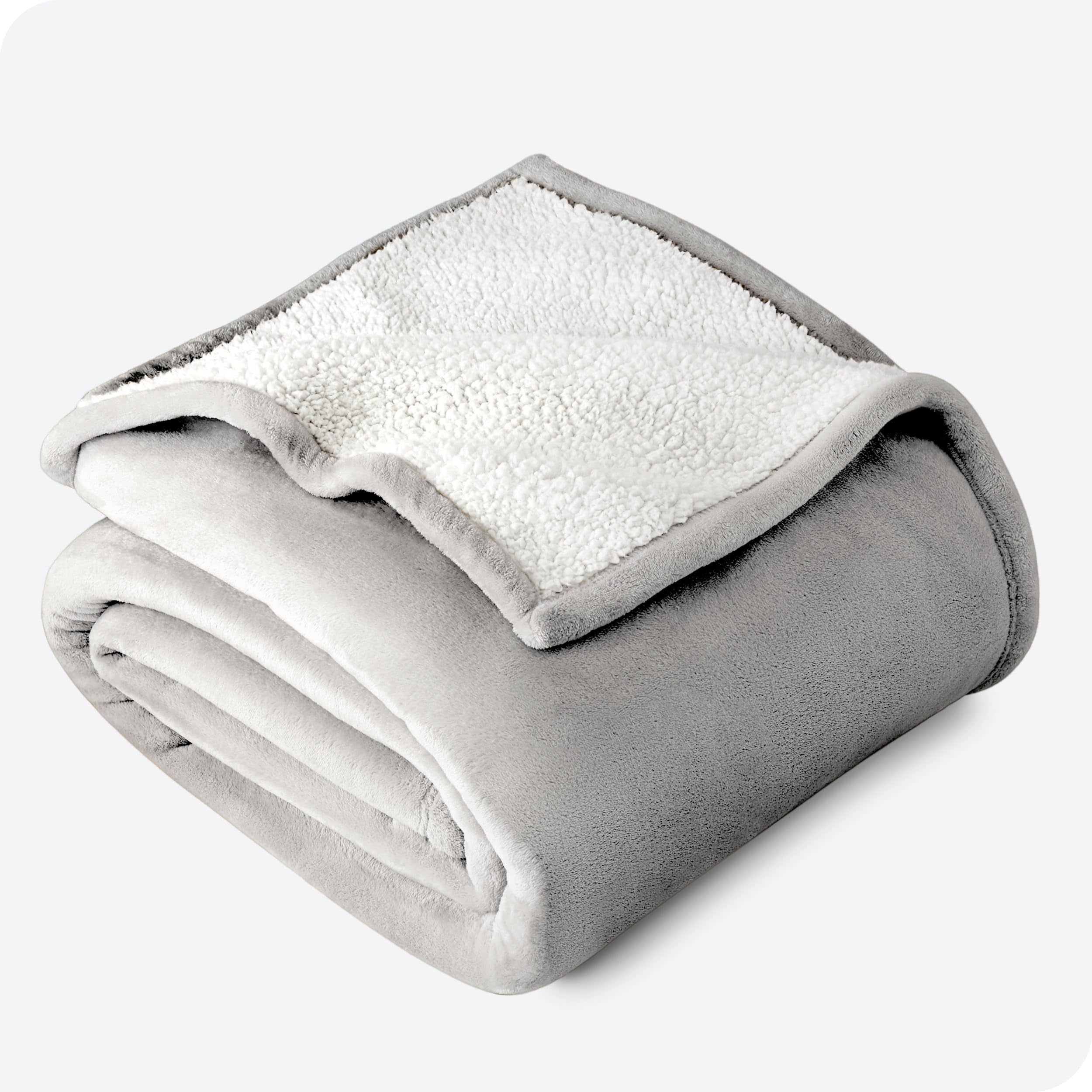 Bare Home Sherpa Fleece Blanket - Full/Queen Size - Blanket for Bed, Sofa, and Couch - Warm & Lightweight - Fluffy & Soft - Reversible (Full/Queen, Light Grey)OEKO-TEX STANDARD 100