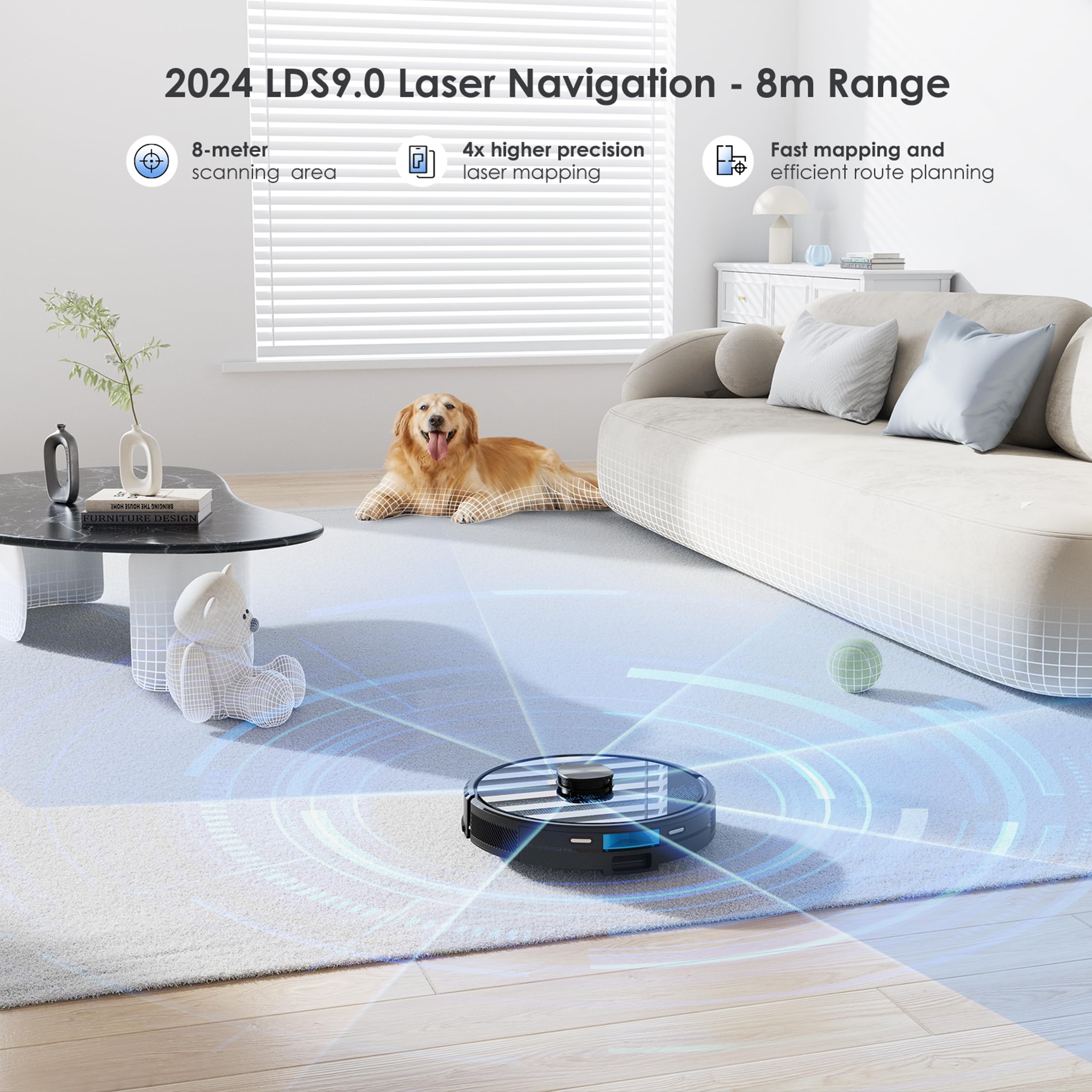 Lubluelu SL60 Plus Self Empty Robot Vacuum: LDS9.0 Laser Navigation for Precise Route Planning, 3 Cleaning Modes, Self Charging with Breakpoint Resume, for Pet Hair, Hardwood and Carpets