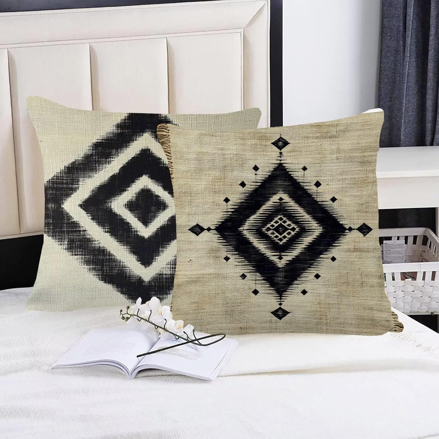 Juego de 4 Fundas Cojines Crema Geometría (4) 75 x 75 cm Fundas Cojines, Decoración Moderna Cojin Exterior, para Sofá salón Coche Cama Sillas Decoración, Cuadrado Terciopelo Sofá Cojín Exterior m-446