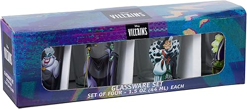 Miniatura 9 de Silver Buffalo Disney Villains Queen Cruella Malificent y Ursula paquete de 4 mini vasos de 1 onza