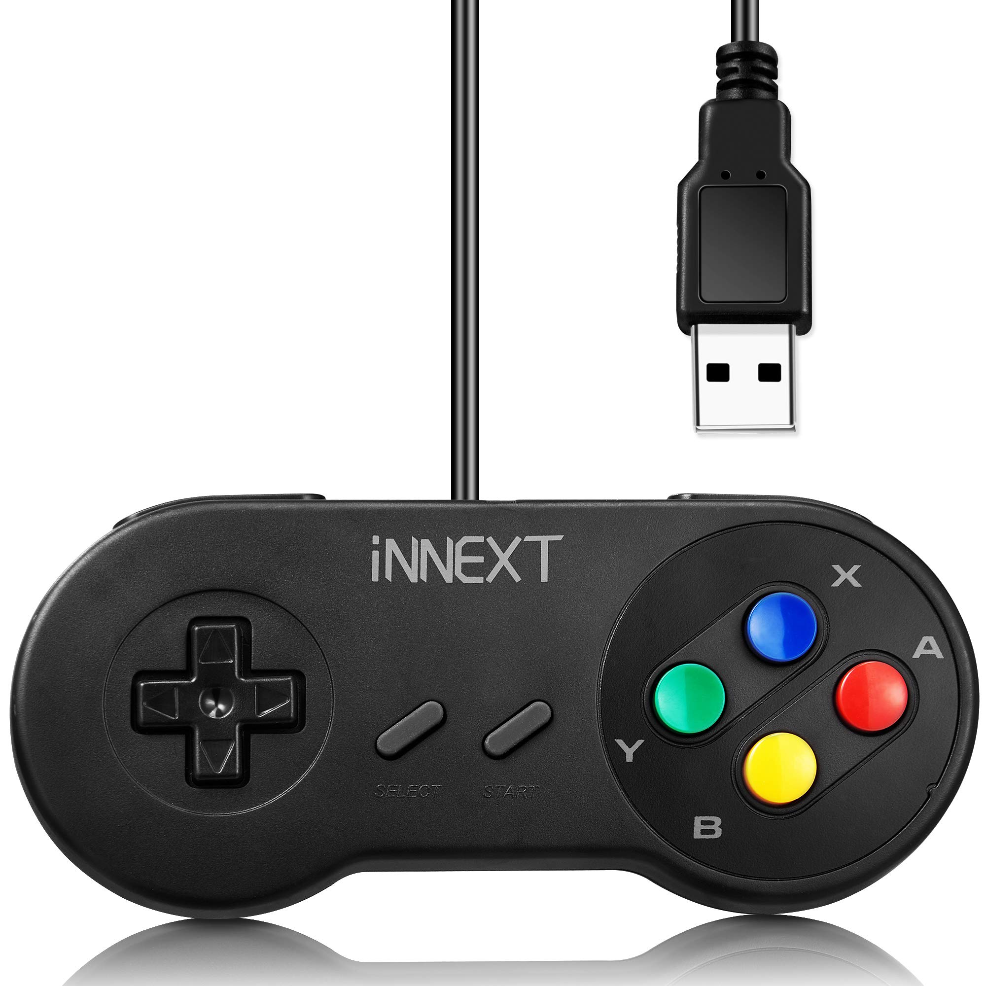 iNNEXT SNES Retro USB Controller Gamepad, USB PC Super Classic Controller Joypad for Windows PC Mac Linux Raspberry Pi Sega Higan Emulator (Black)
