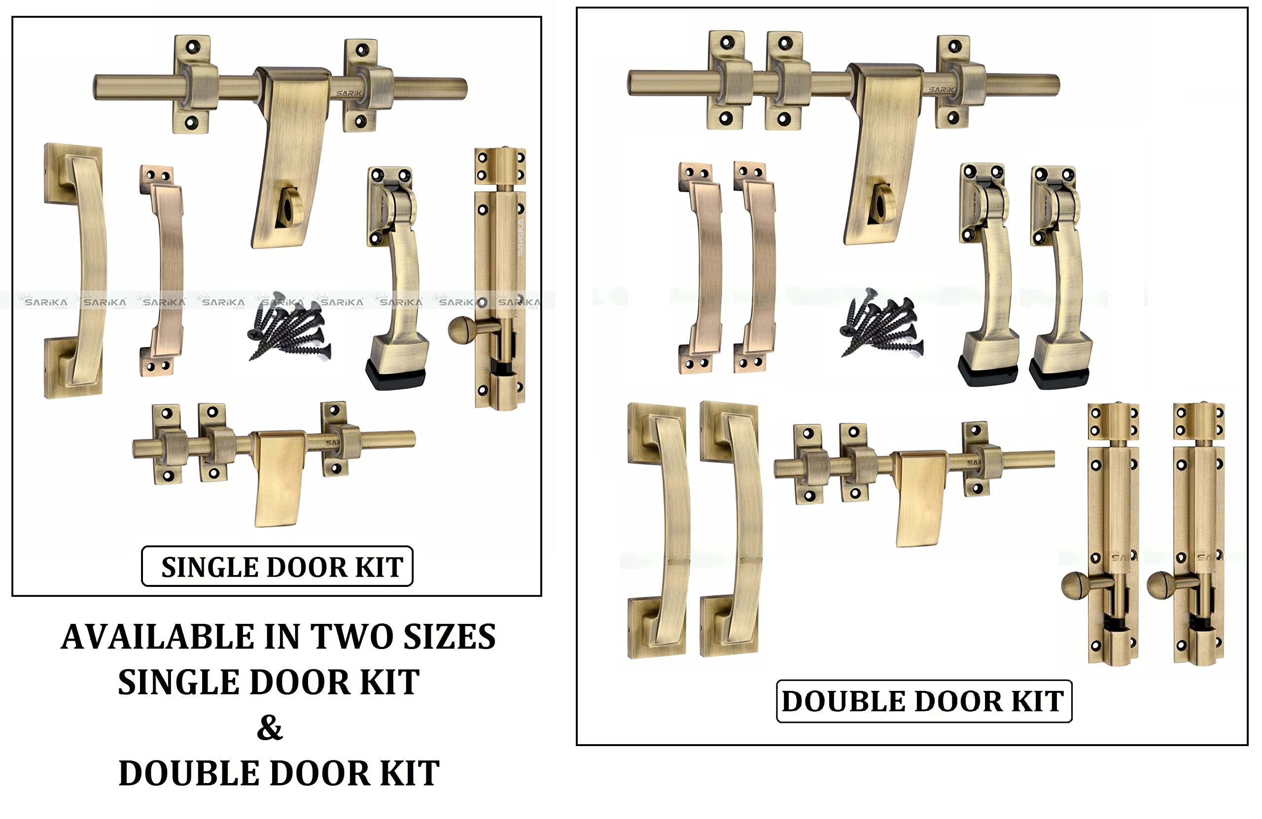 Soul Craft Altis Zinc Alloy Heavy Double Door Fitting Accessories Full Set/Kit (1 Aldrop, 1 Latch, 4 Handles, 2 Tower Bolt and 2 Door Stopper) (12 Inch,Antique Brass) — Amazon image 7