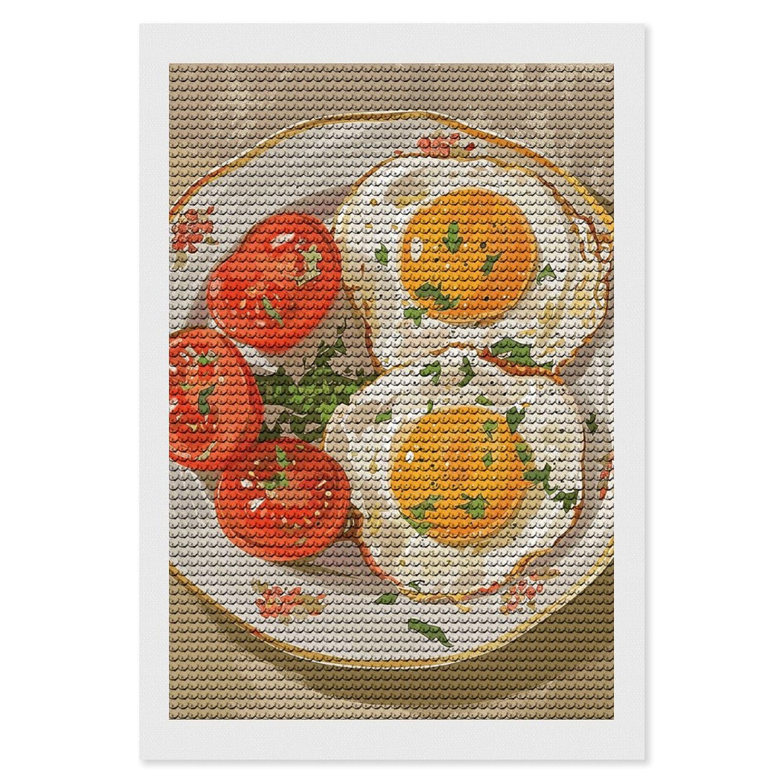 NONHAI Diamond Painting Kits for Adults - DIY Diamond Art Kits for Beginners - Full 5D Paint Drill Diamond Dots Paintings- Eggs and Tomatoes Diamonds Pictures Gem Art and Craft Wall Decor 8"x12"