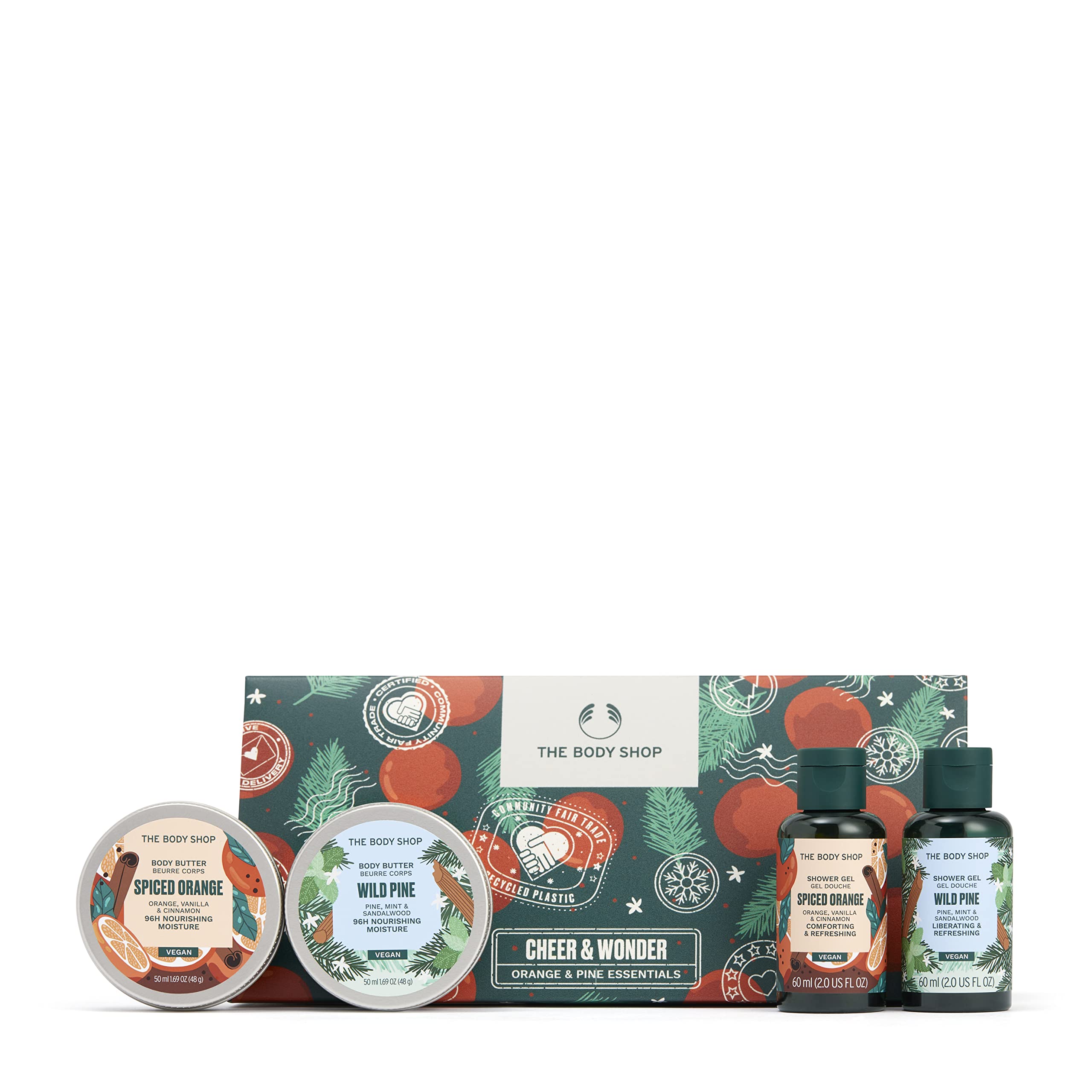 The Body ShopCheer & Wonder Orange & Pine Essentials Gift Set – Festive Holiday Skincare Kit – Vegan – 4 Items