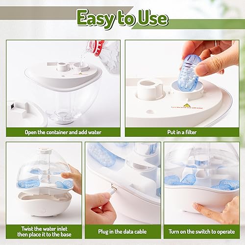 Miniatura 3 de Humidificadores de niebla fría para dormitorio, humidificador de aire ultrasónico pequeño silencioso de 1.5 litros con 5 filtros, luz nocturna