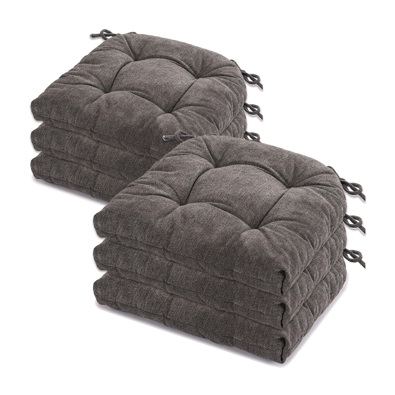 GYALAPERI Chair Cushions for Dining Chairs Set of 6, Tufted Textured and Non-Slip Kitchen Chair Cushions Pads with Ties, Seat Cushions for Kitchen
