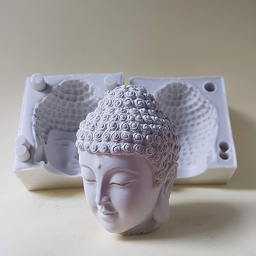 Buddha's Head - Molde de silicona de porcelana fría para jabón, vela, polímero, arcilla, 3D