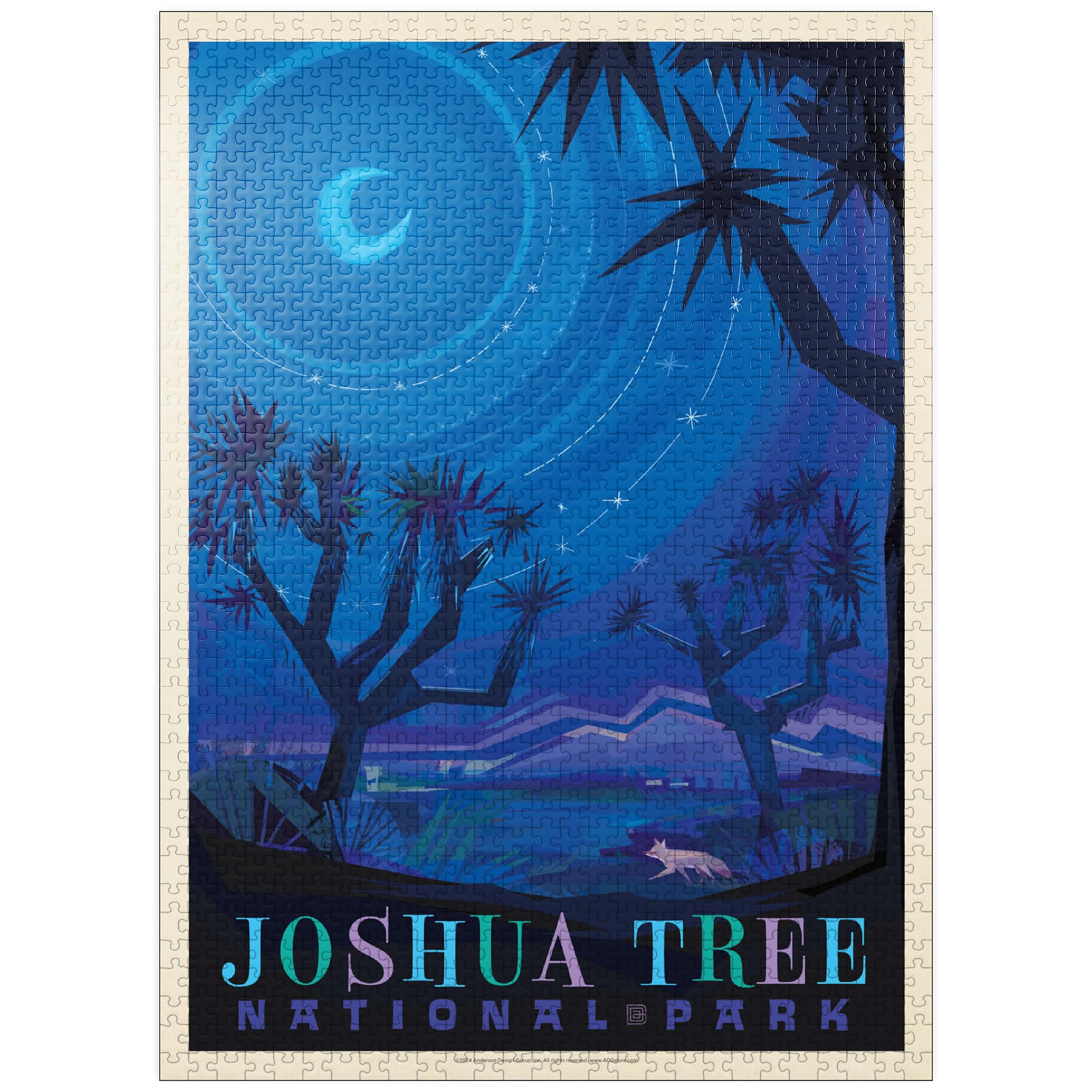 MyPuzzle Joshua Tree National Park: Starlight (Mod Design), Vintage Poster - Premium 1000 Piece Jigsaw Puzzle for Adults