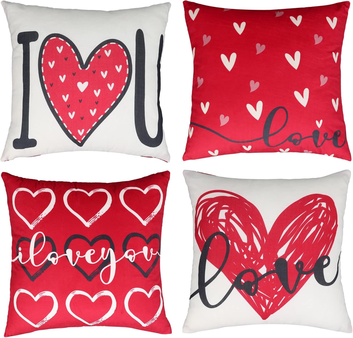 HPUK Set of 4 Valentine's Day Throw Pillow Covers, 18x18 inch Decorative Couch
