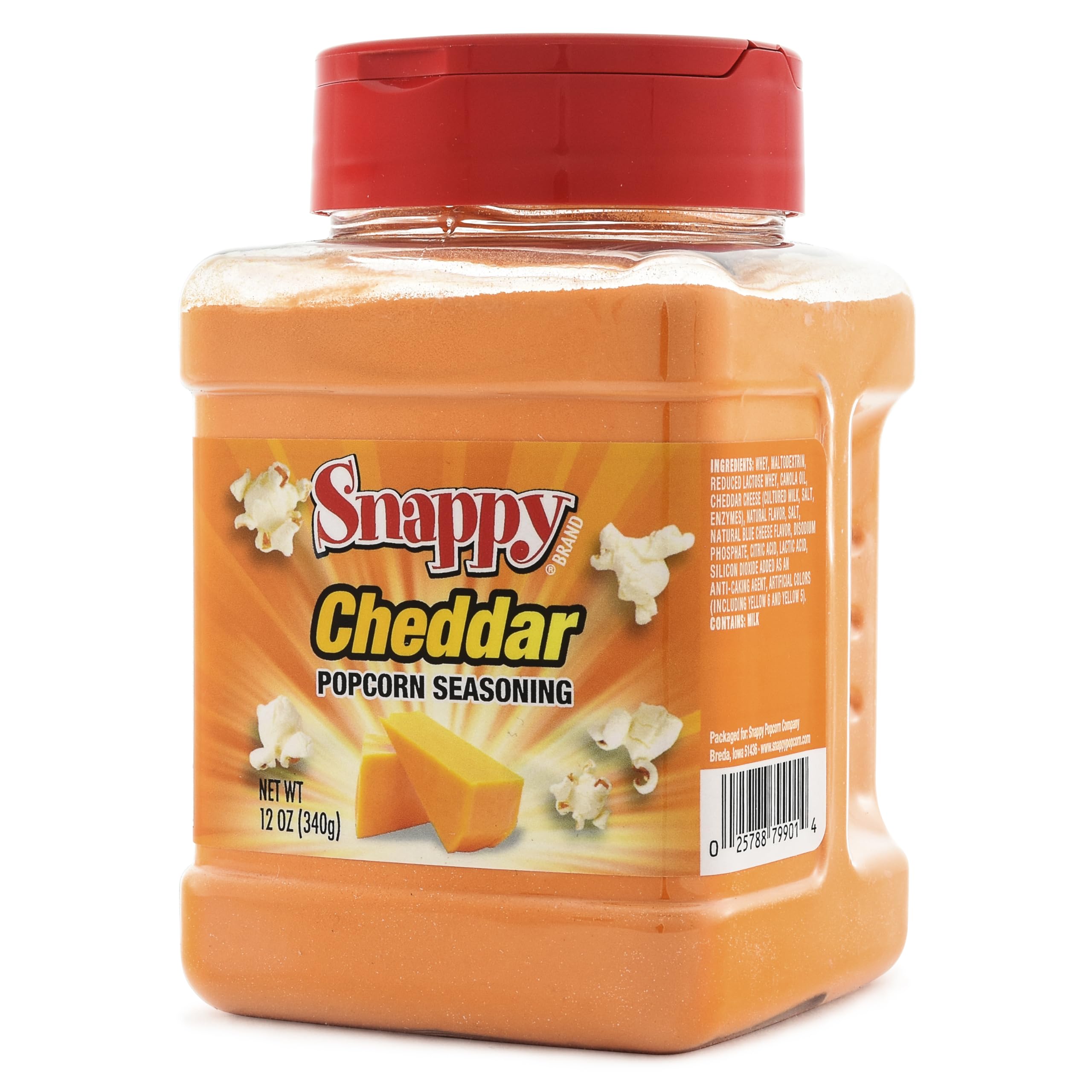 Snappy Cheddar Cheese Popcorn Seasoning, 12 oz, Bold Cheddar Flavor Shaker, No MSG Added