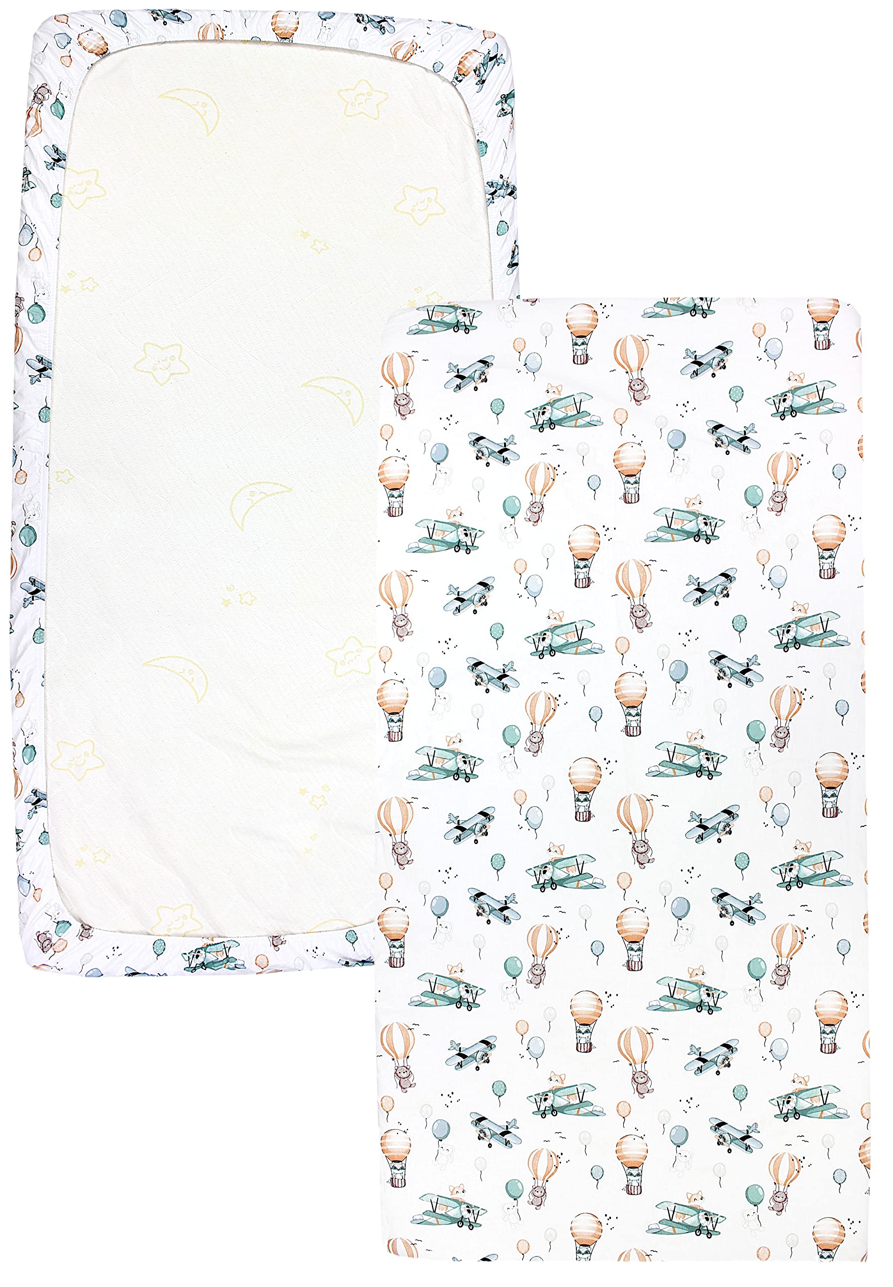 TupTam Lenzuolo per Bambini Bambino Confezione da 2, Volpi su un aereo/Verde, 90 x 200 cm - 2