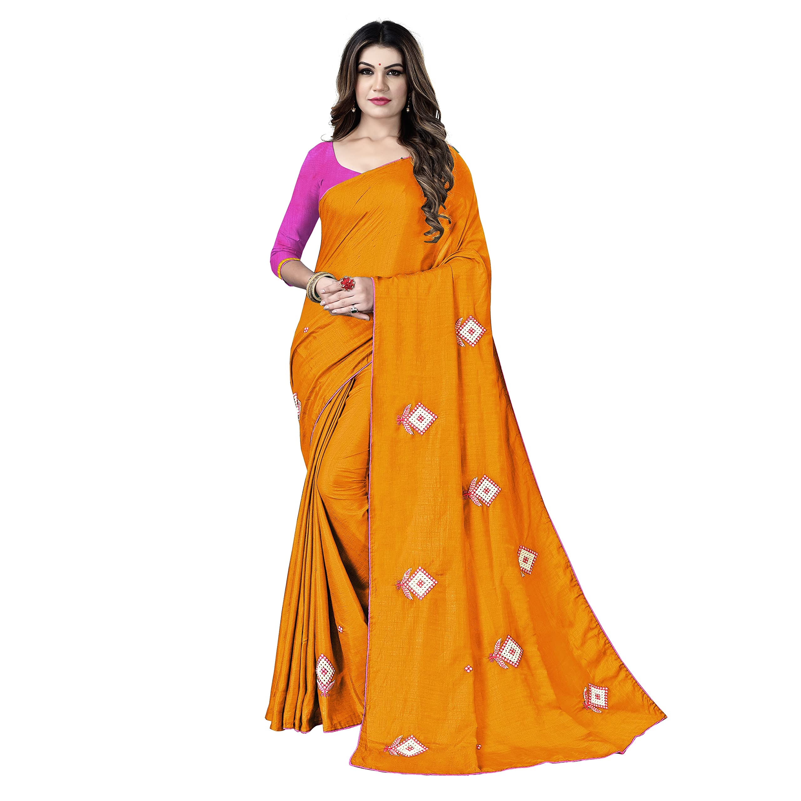 Sidhidata Women's Dola Silk Embroidered Saree With Unstitched Blouse Piece