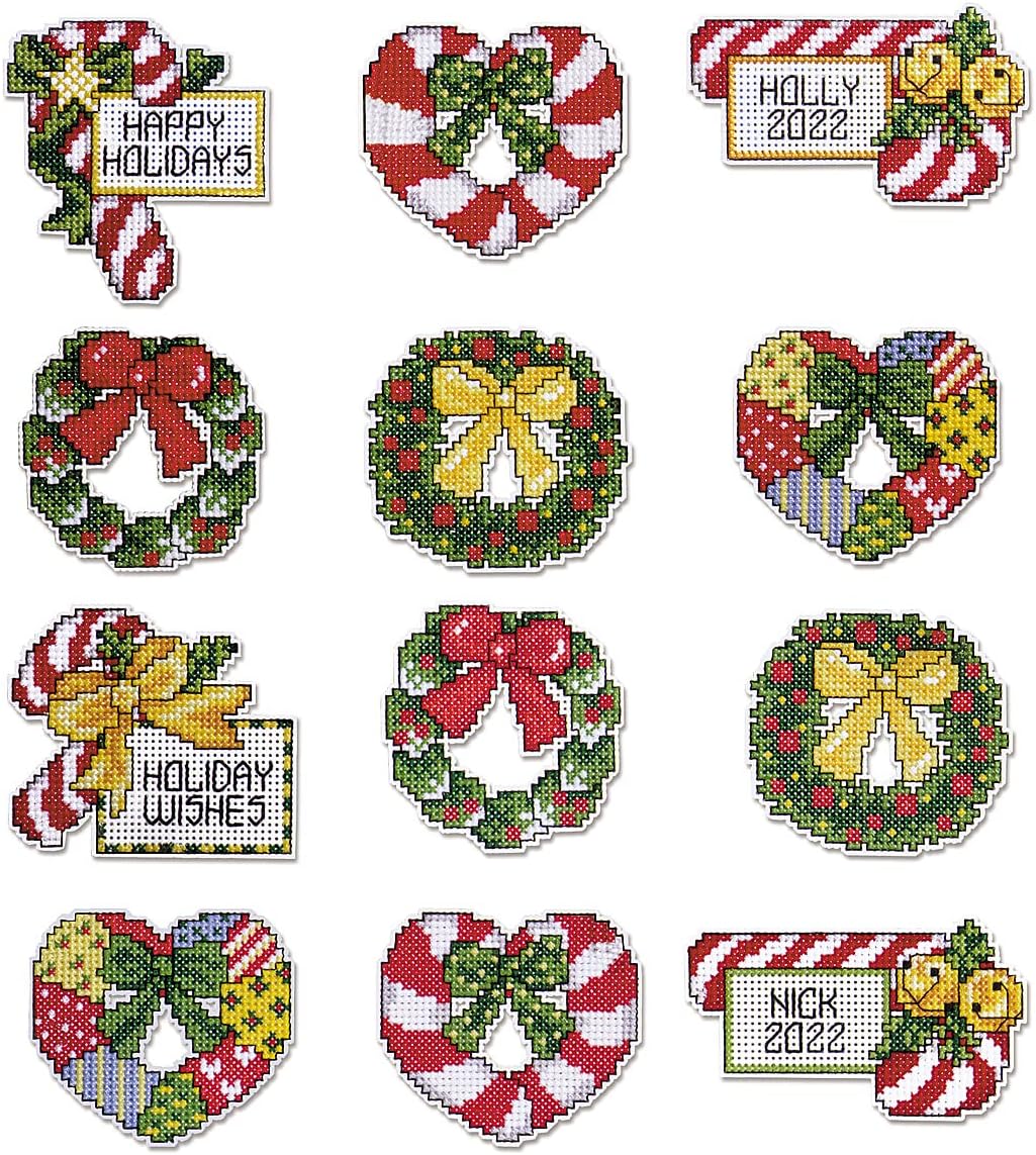 1659 Christmas Wreaths, 2-1/2" X 3" Each Cross Stitch Ornament Kit, Christmas Wreaths