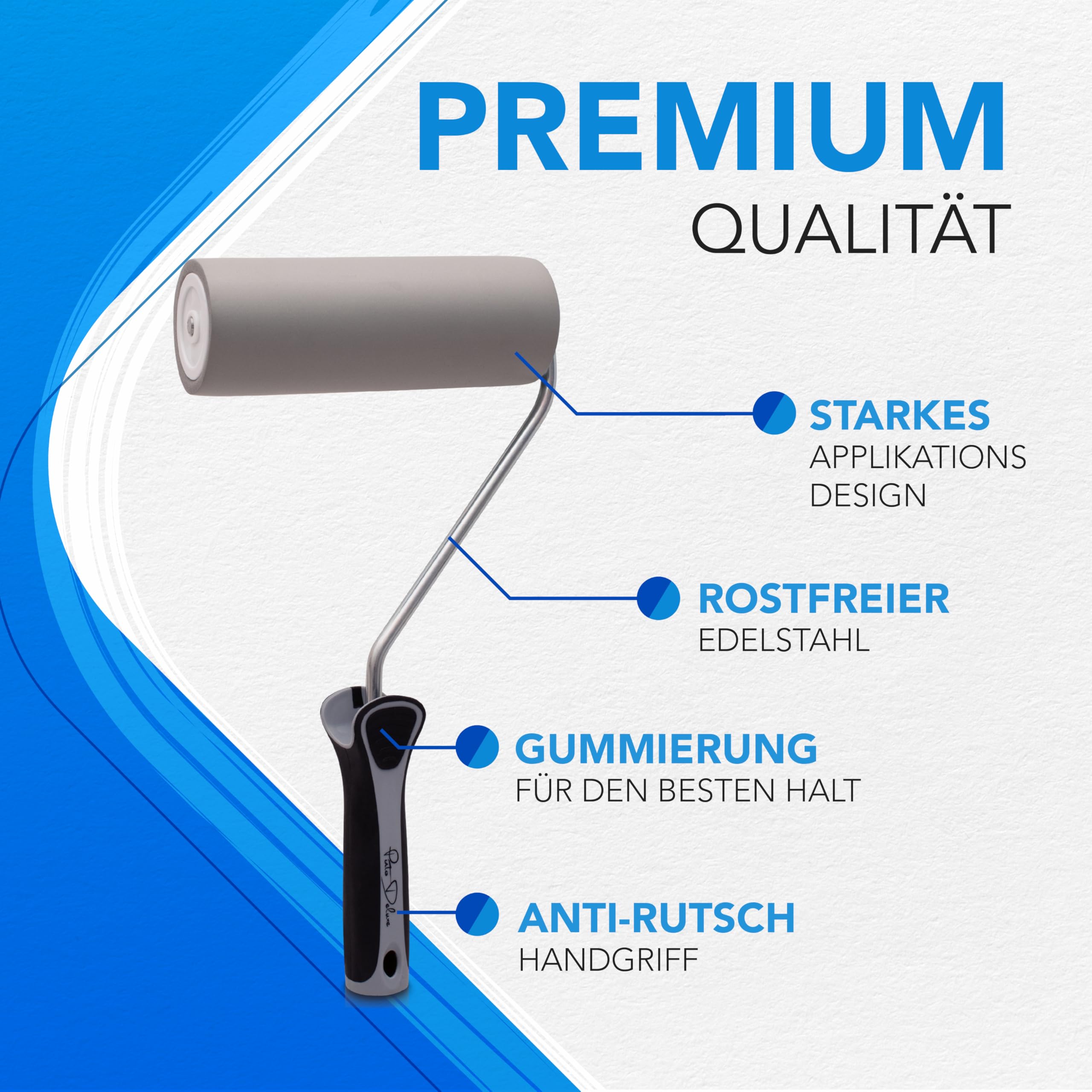 Pinto Deluxe - Rullo per tappezzeria con schiuma PU (100 mm), impugnatura ergonomica, tappezzeria senza bolle