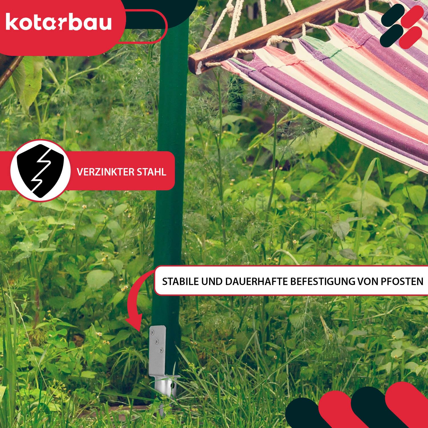 KOTARBAU® 4 Stk. L Pfostenträger zum Einschrauben L 735mm verzinkter Stahl Einschlaghülse Einschlagbodenhülse Pfostensockel L-Bolzen Erdanker Erdungsspieß Anker Holzpfosten Pavillon-Zäune Gartenzaun