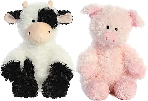 Aurora Tubbie Wubbie - Vaca de 12 pulgadas con cerdo de 12 pulgadas paquete de felpa de Farm Friends juego de 2 animales de peluche esponjosos súper