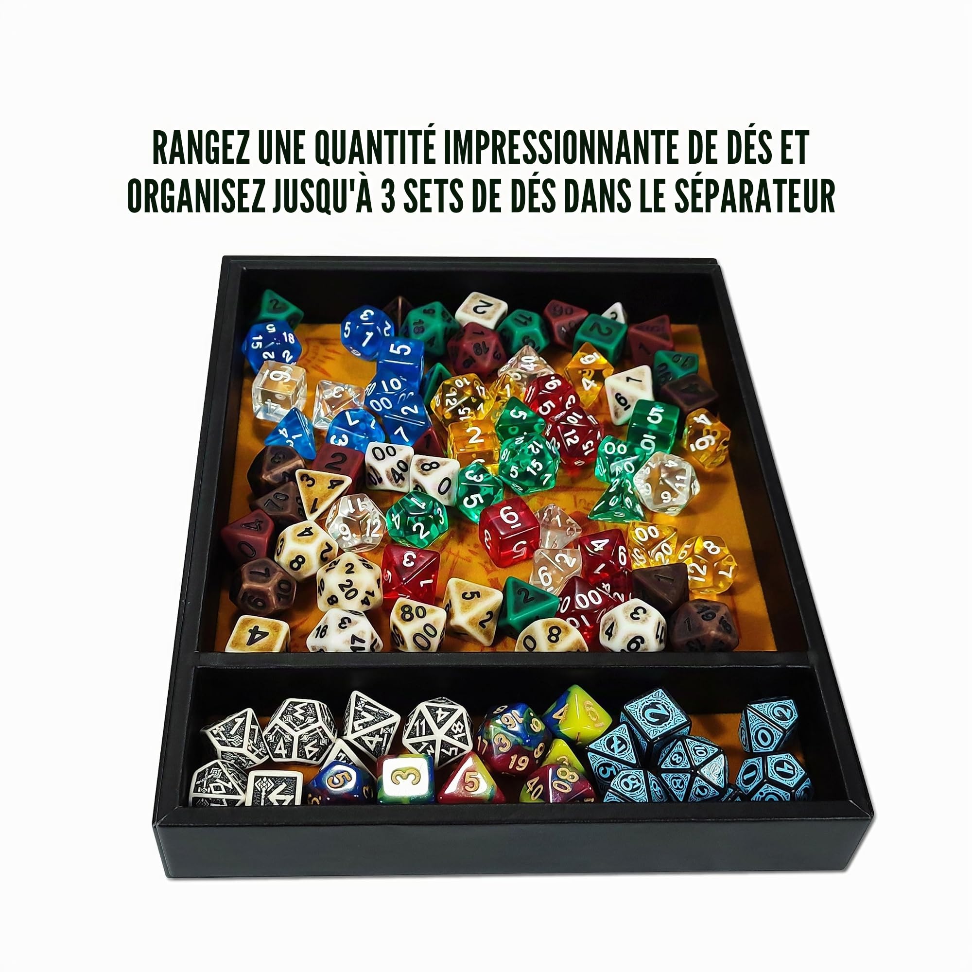 Plateau À DÉS RECTANGULAIRE 'Critical Roll', fabriqué en Cuir et Velours, Zone de Rangement, Design Exclusif et Compatible avec n'importe Quel Jeu de société et de rôle (Jaune)