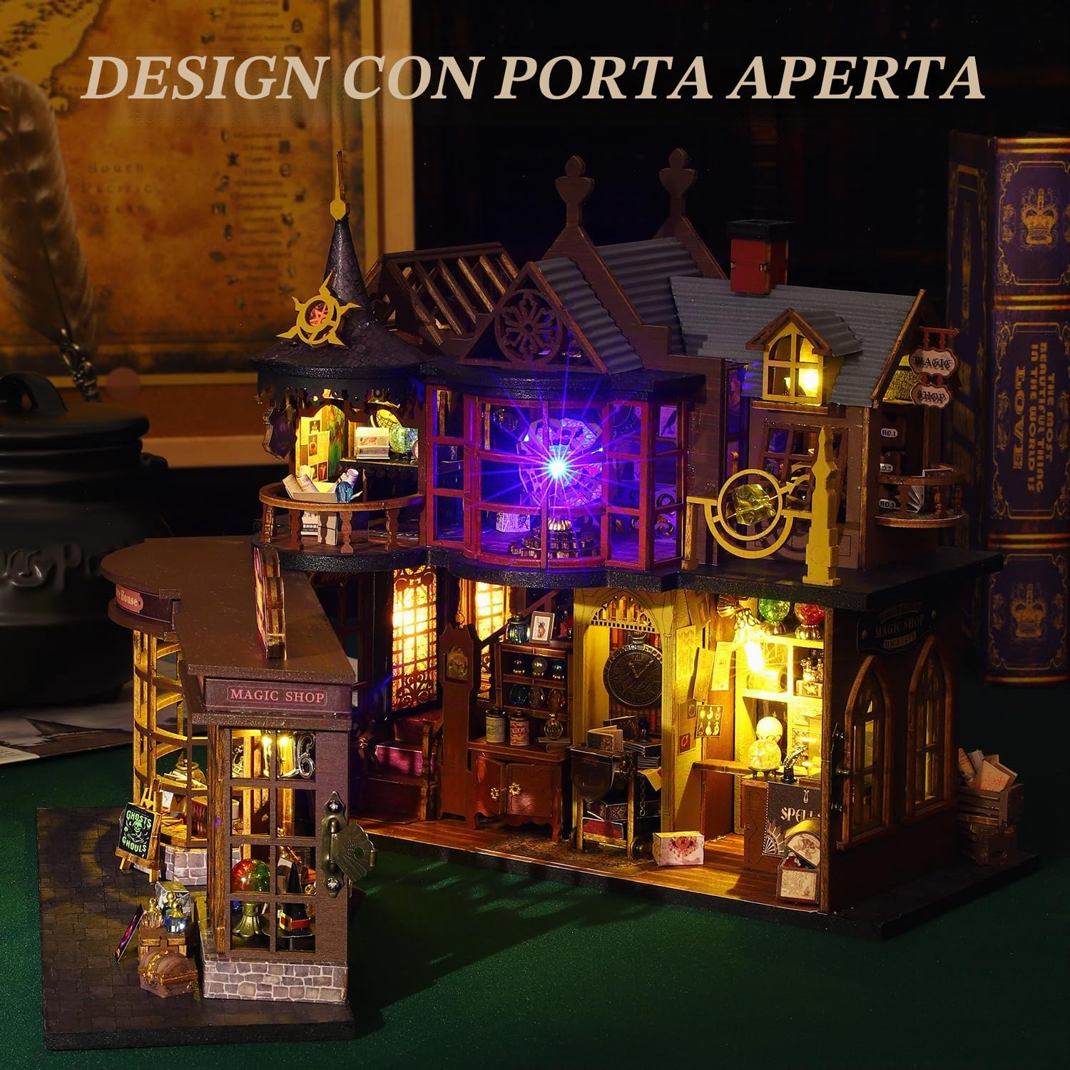 Mostop Casetta in miniatura fai da te, in legno, in miniatura, con luce LED, idea creativa per adulti, magica casa fai da te (Magic Treasure)