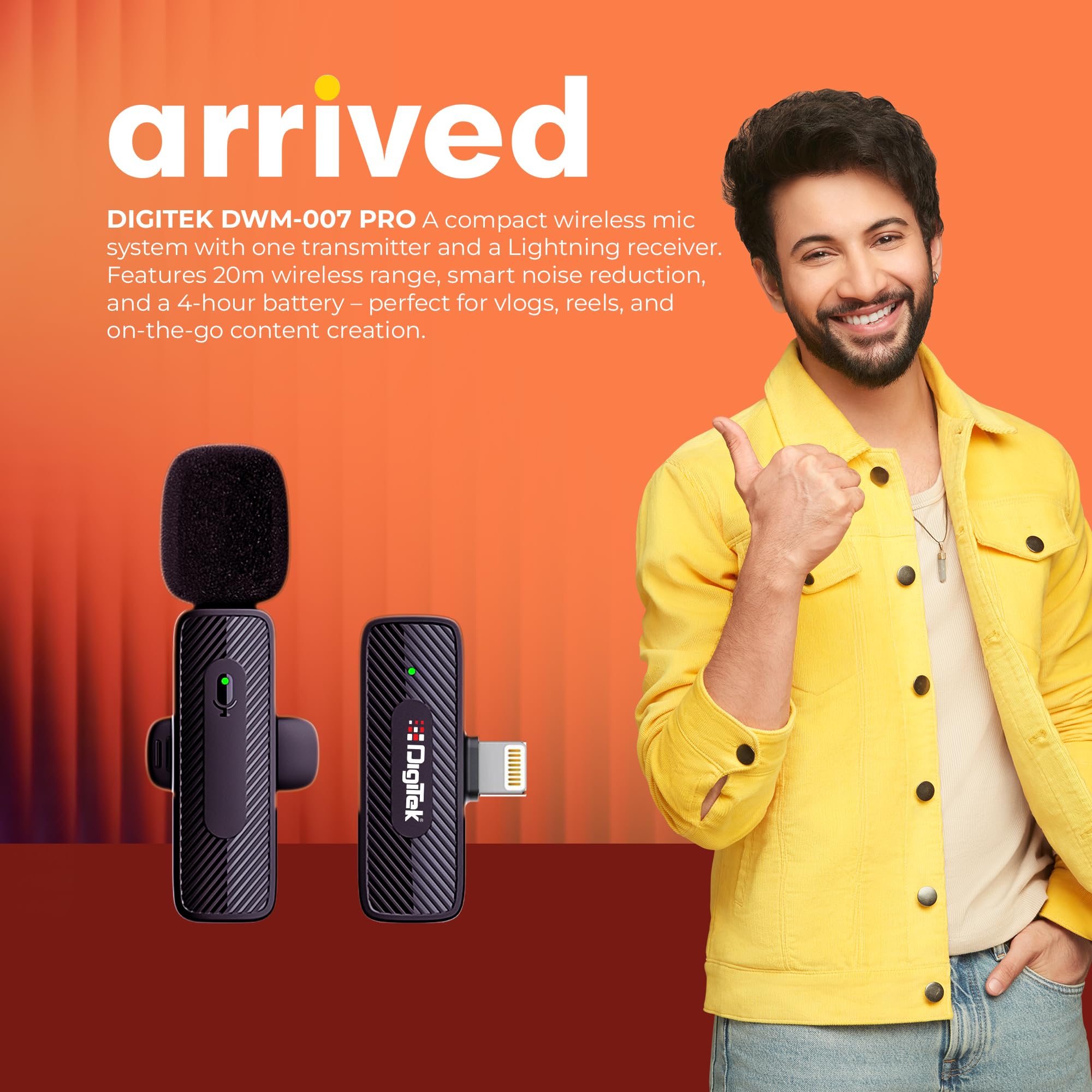 Digitek® (DWM-007 PRO Wireless Microphone 2402-2480 MHz & Receiver with Lightning Connector,4Hr Battery, for Voice Recording & Live Streaming, only for iPhones with Lightning (LTC)