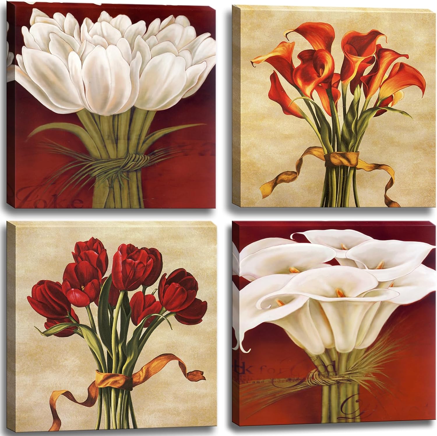 weiyiart Flowers Wall Art Bathroom Decor White Plant The red flower Abstract Painting Still Life Canvas for Home Flower Print For Living Room