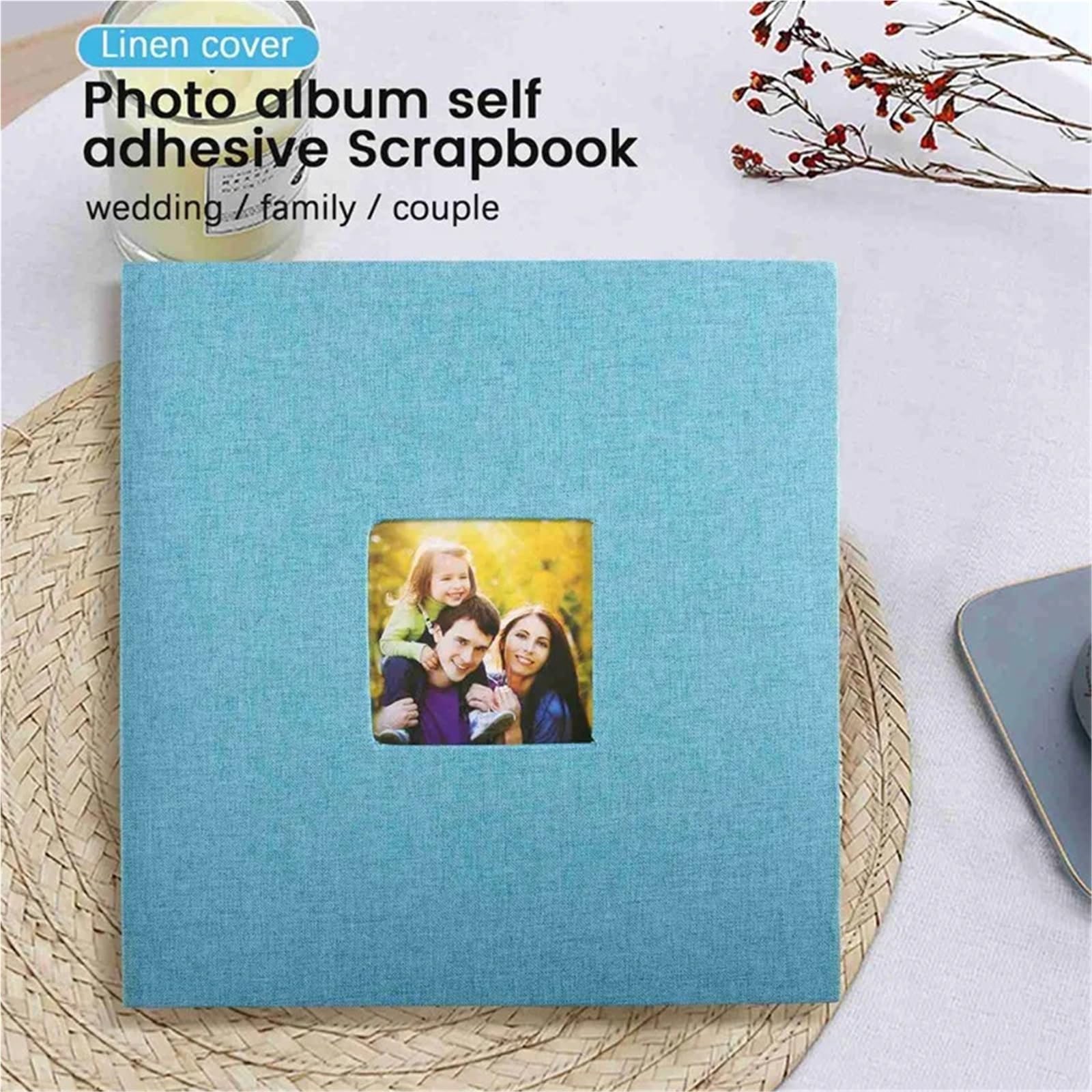 Álbum de fotos, álbum recortes autoadhesivo for boda/familia/amantes, cubierta lino, regalo DIY Para Aniversarios