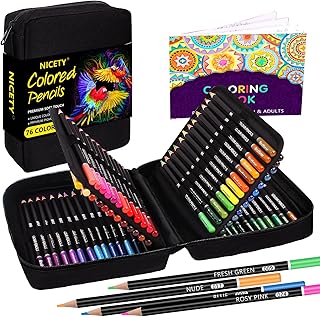 NICETY Colouring Pencils Art Set - 76 Coloured Pencils for Adults Artist, Quality Oil-based Soft Core Coloured Leads Professional Pencils Perfect for blending, in Zipper Case
