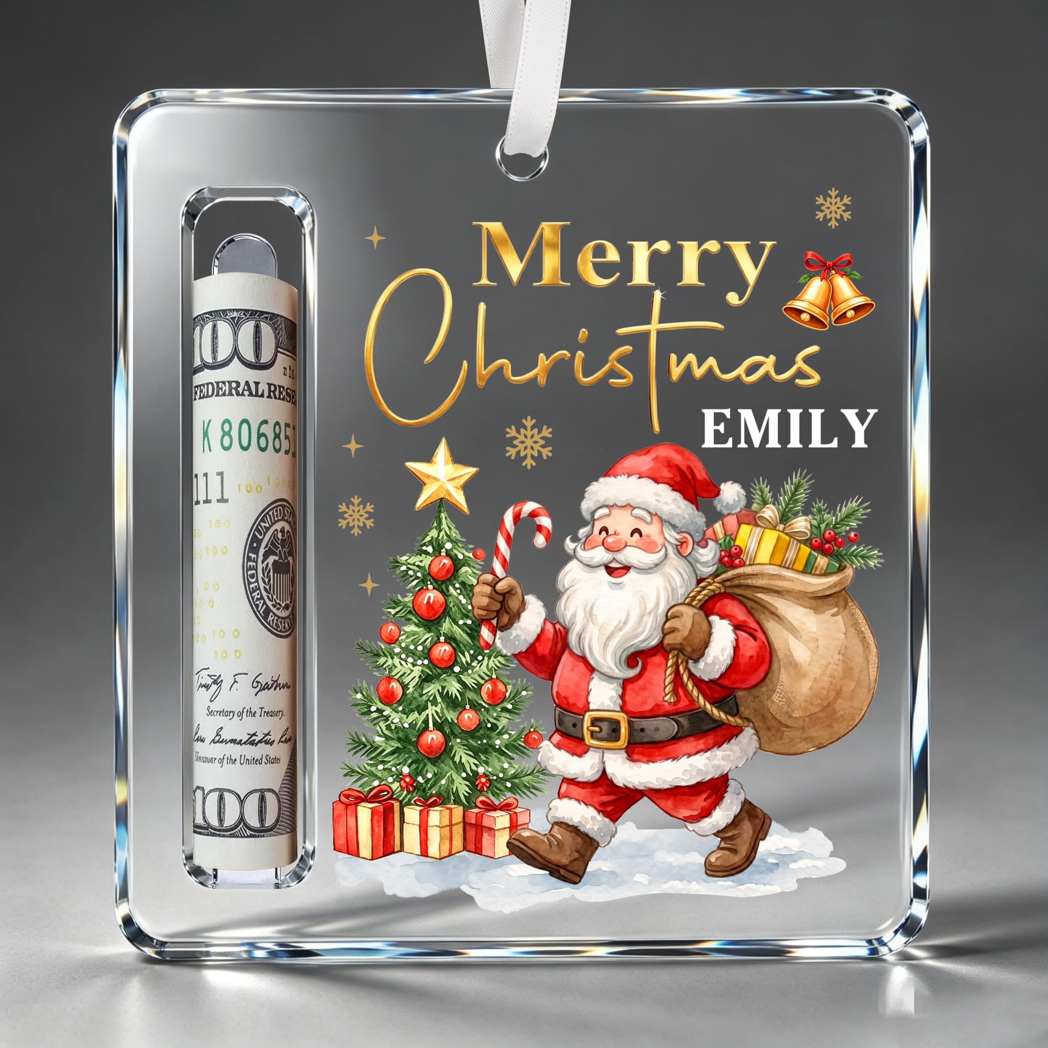 EDSG Personalised Christmas Cash Holder Ornament, Acrylic Money Holder for Funny Xmas Tree Decor, Christmas Money Wallets Holder Gift for Kids Boys Girls Teenage Birthday Graduation