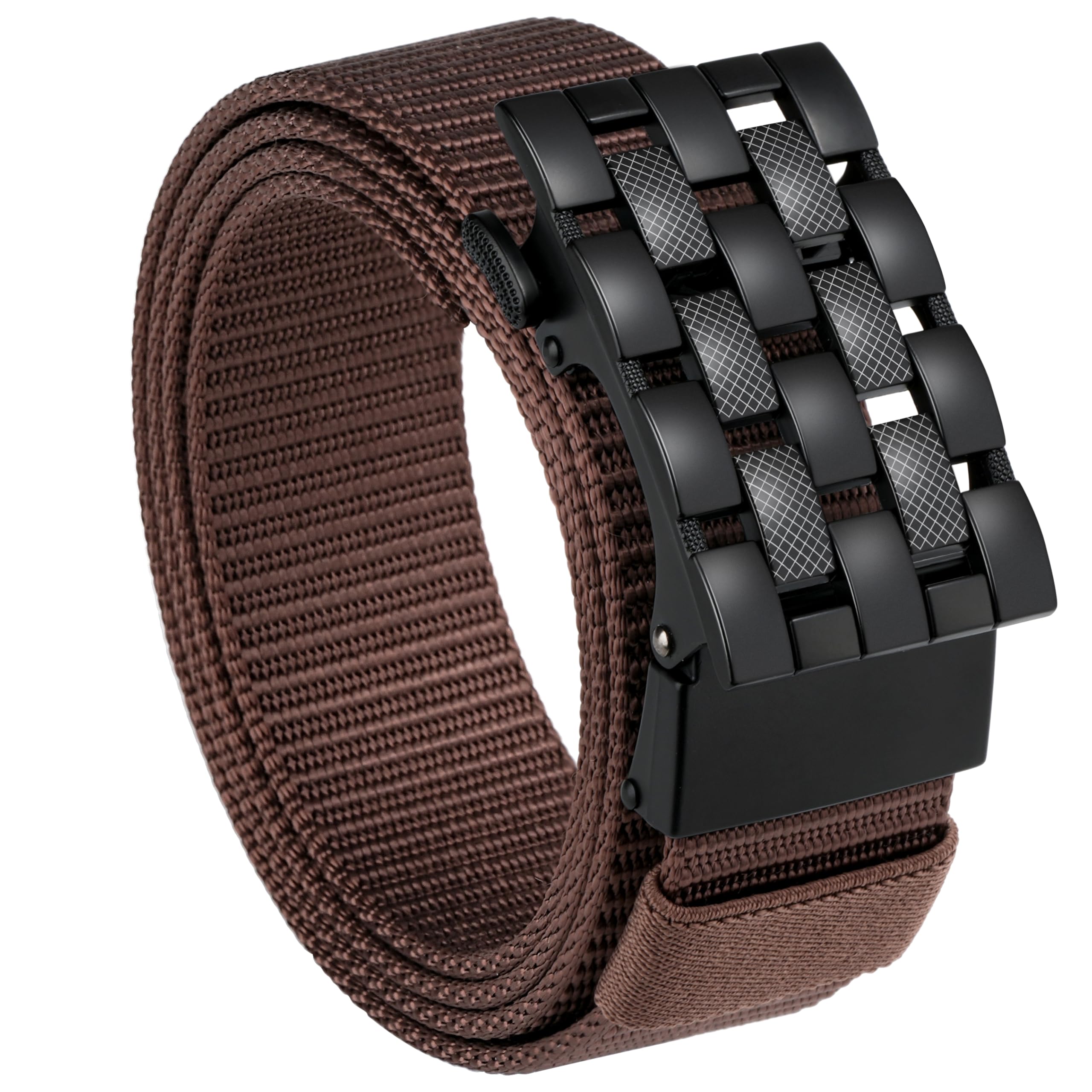 Milorde Men's Grids-Brown Ratchet Nylon Web, 35Mm, Tactical Work Belt With Automatic Buckle Quick Release, Full Adjustable (,130Cm)
