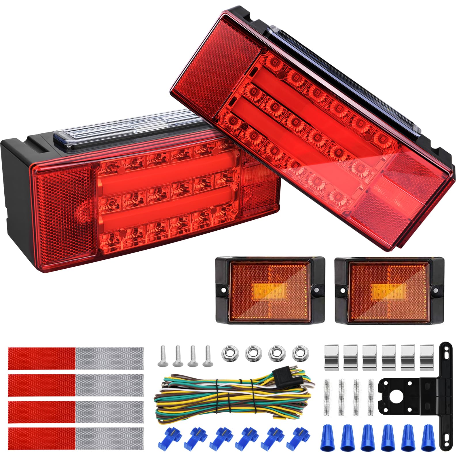 Kohree Submersible LED Trailer Lights Kit, 12V Super Bright Utility Brake Stop Turn License Tail Lights, Rectangular Trailer Lights with Wiring Kit & 2 Marker Lights for Boat RV Truck Over 80 Inches