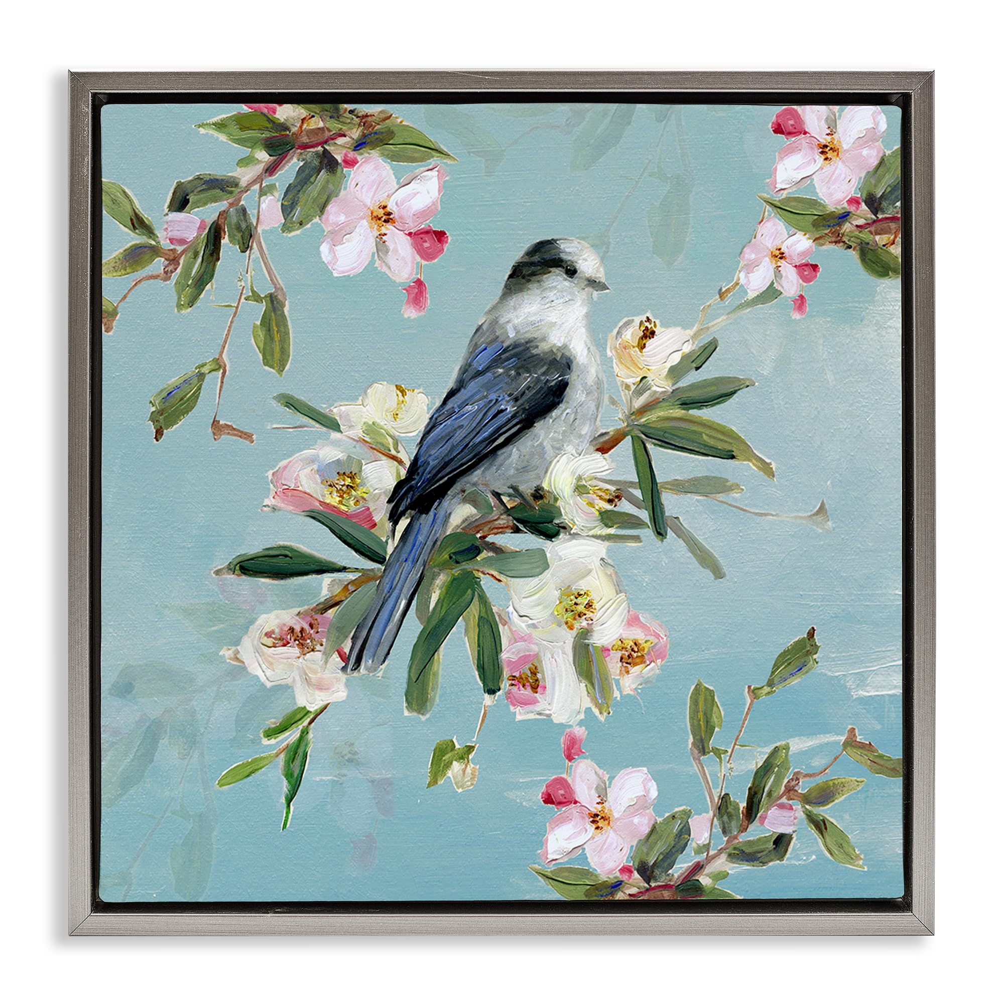 'Pastel Songbird Among Blossoms'| Floating Frame Canvas Art