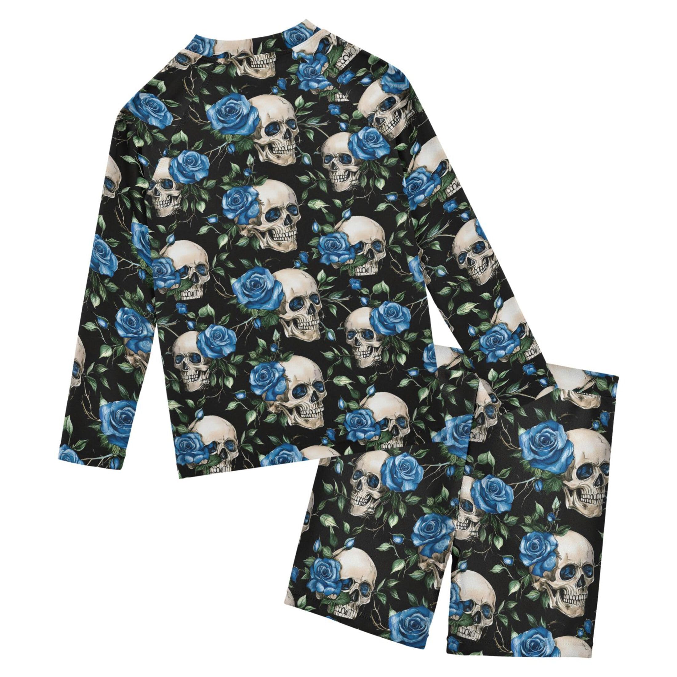 Skull Flower Toddler and Baby Boys' 2-Piece Swimsuit Trunk, Long Sleeve Rashguard Bathing Suit B0404465