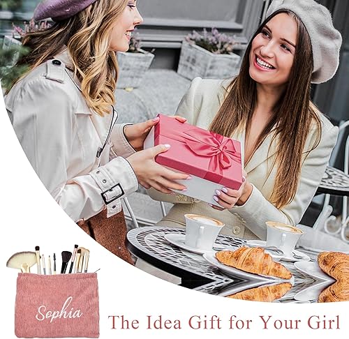 Miniatura 7 de Flycalf Bolsa de cosméticos personalizada pequeña pana maquillaje bolsa de viaje organizador de cepillos de almacenamiento, Pana personalizada,