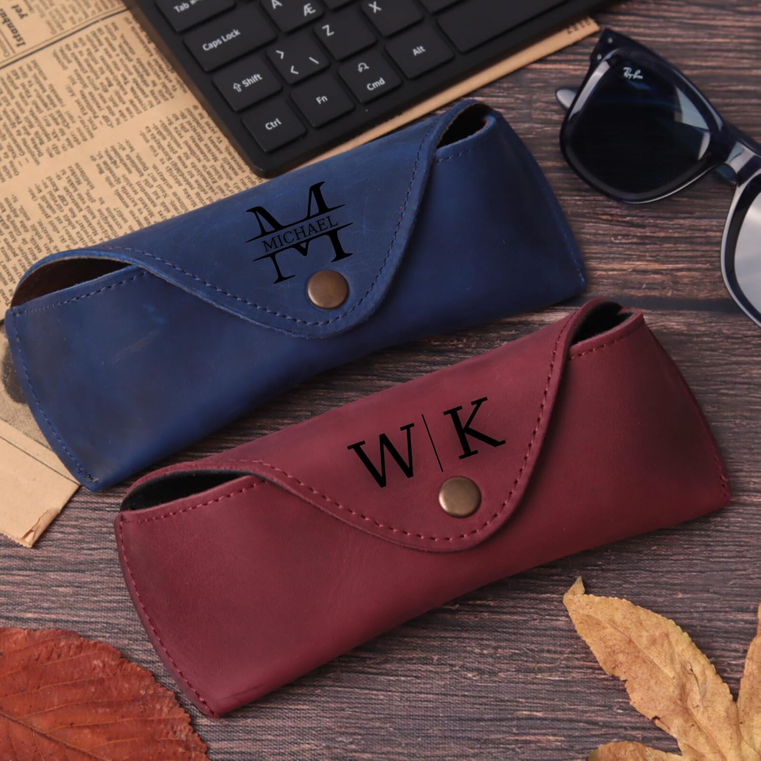 Personalized Leather Eyeglass Case Premium Lightweight Eyeglass Case Men Women Sunglasses Cases-Camel - Image 5