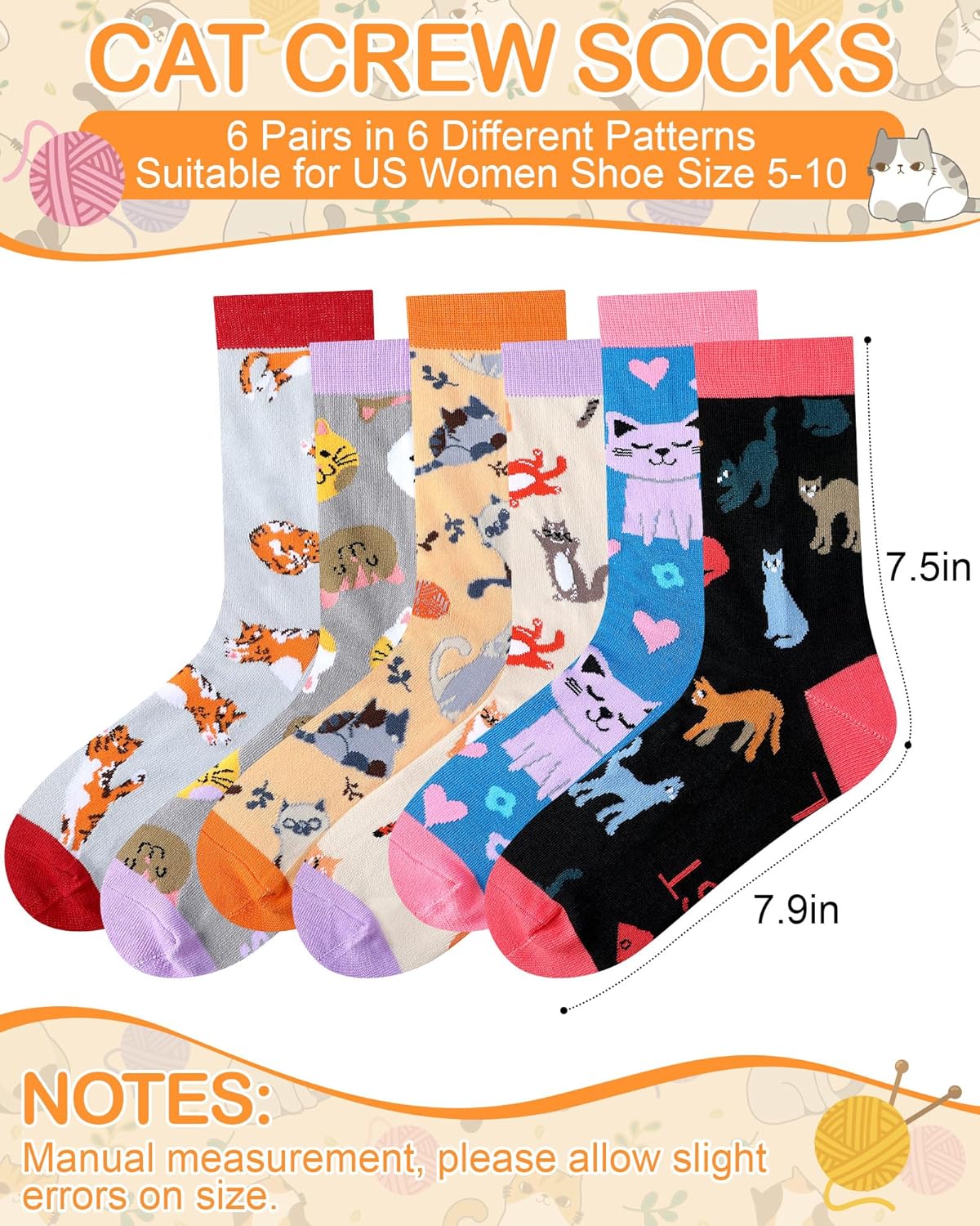 6 Pairs Funny Cat Socks for Women Novelty Stocking Animal Crew Socks for Cat Lovers Mom Gifts - Image 3