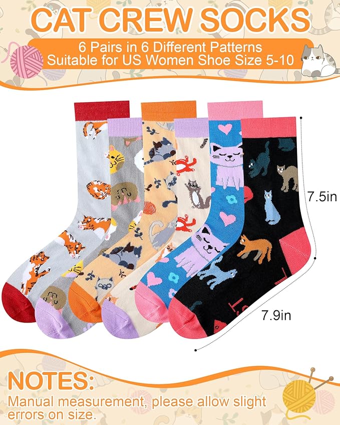 6 Pares Calcetines de Gato Mujer Divertidos Novedad miniatura 3