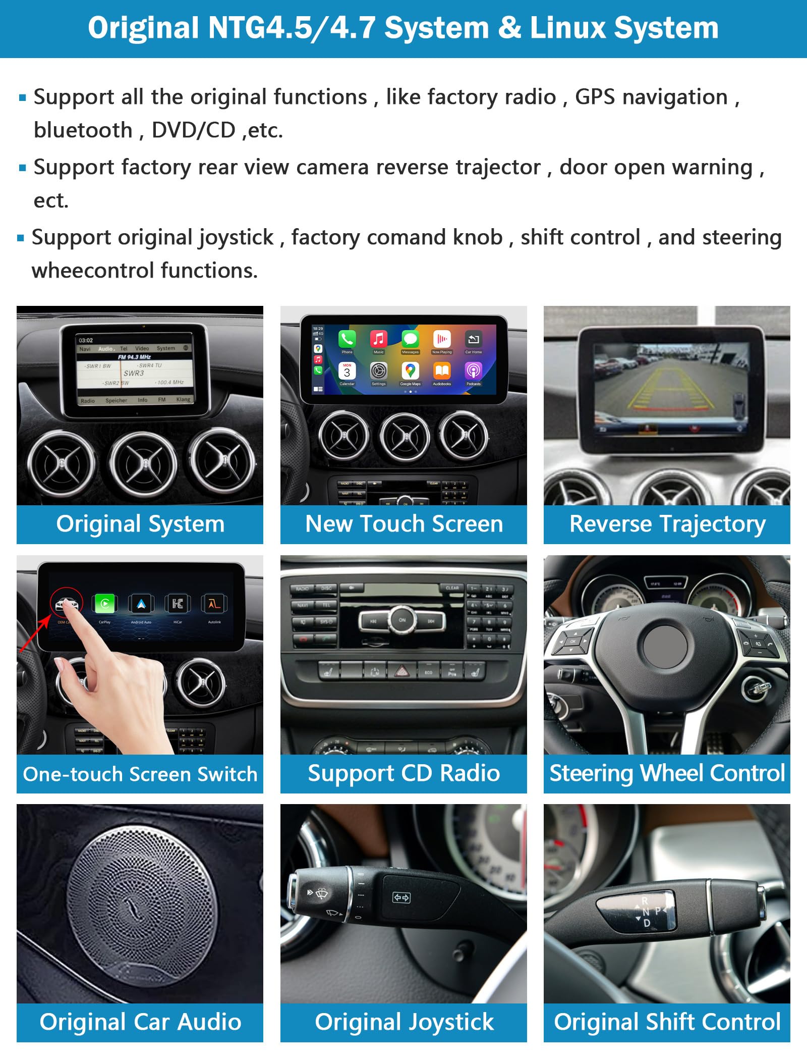 Radio samochodowe 10,25 cala z ekranem dotykowym do modeli Mercedes Benz A/B-Class GLA CLA W176 W246 C117 X117 X156 z NTG 4.5/4.7, obsługuje Apple Carplay/Android Auto/Mirrorlink