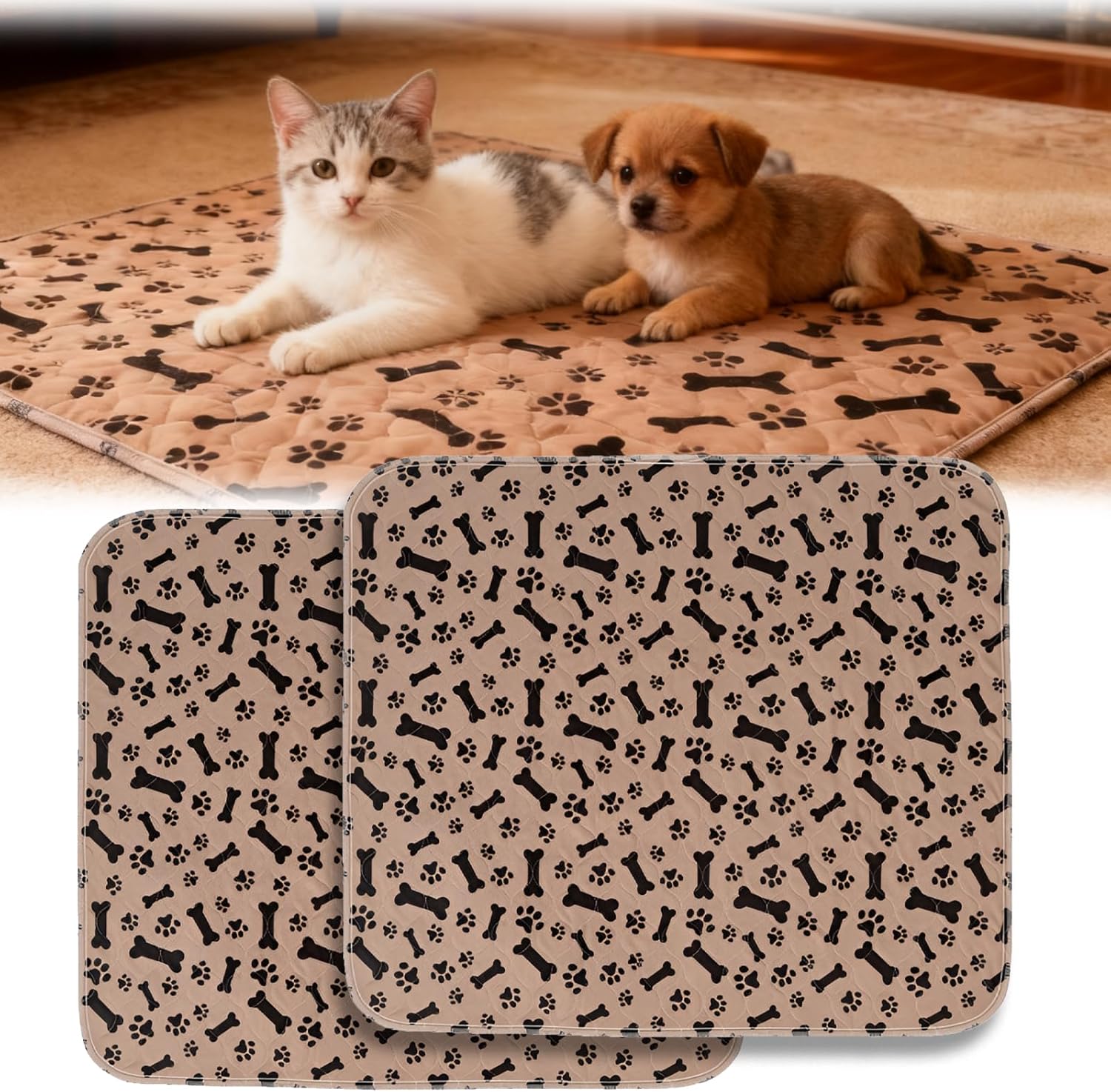 Pee Pads Dog, Puppy Pads with pheromones，100% Waterproof Reusable Washable for cat，,Absorbent/Leak-Proof/Anti-Slip Pet Training Pads ，Puppy Crate pad(Pack of 2)