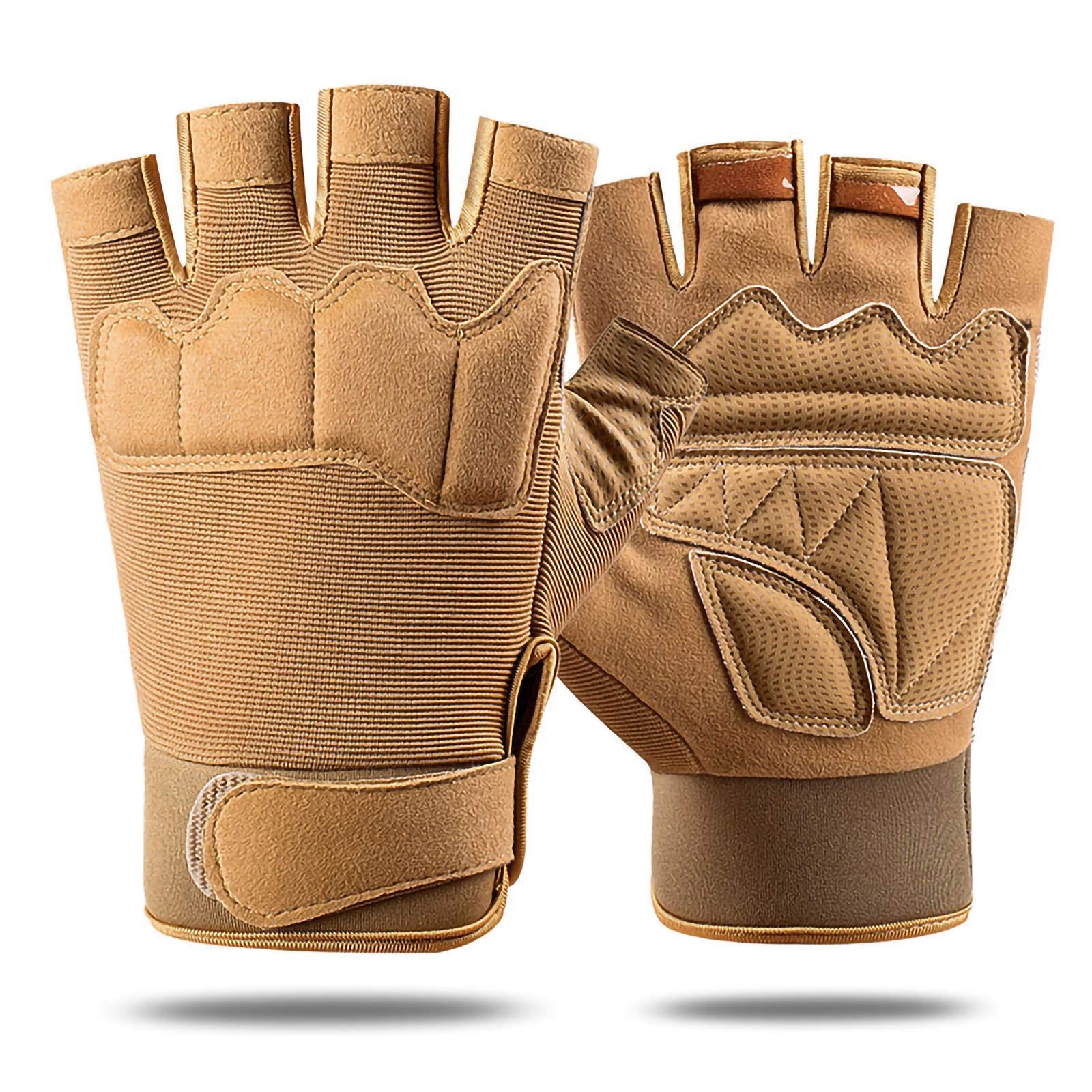 Guantes Tácticos De Medio Dedo Hombres Mujeres Guantes Antideslizantes Sin Dedos para Deportes Al Aire Libre Ciclismo Motocicleta Senderismo Escalada Camping Caza Correr,Sand,L