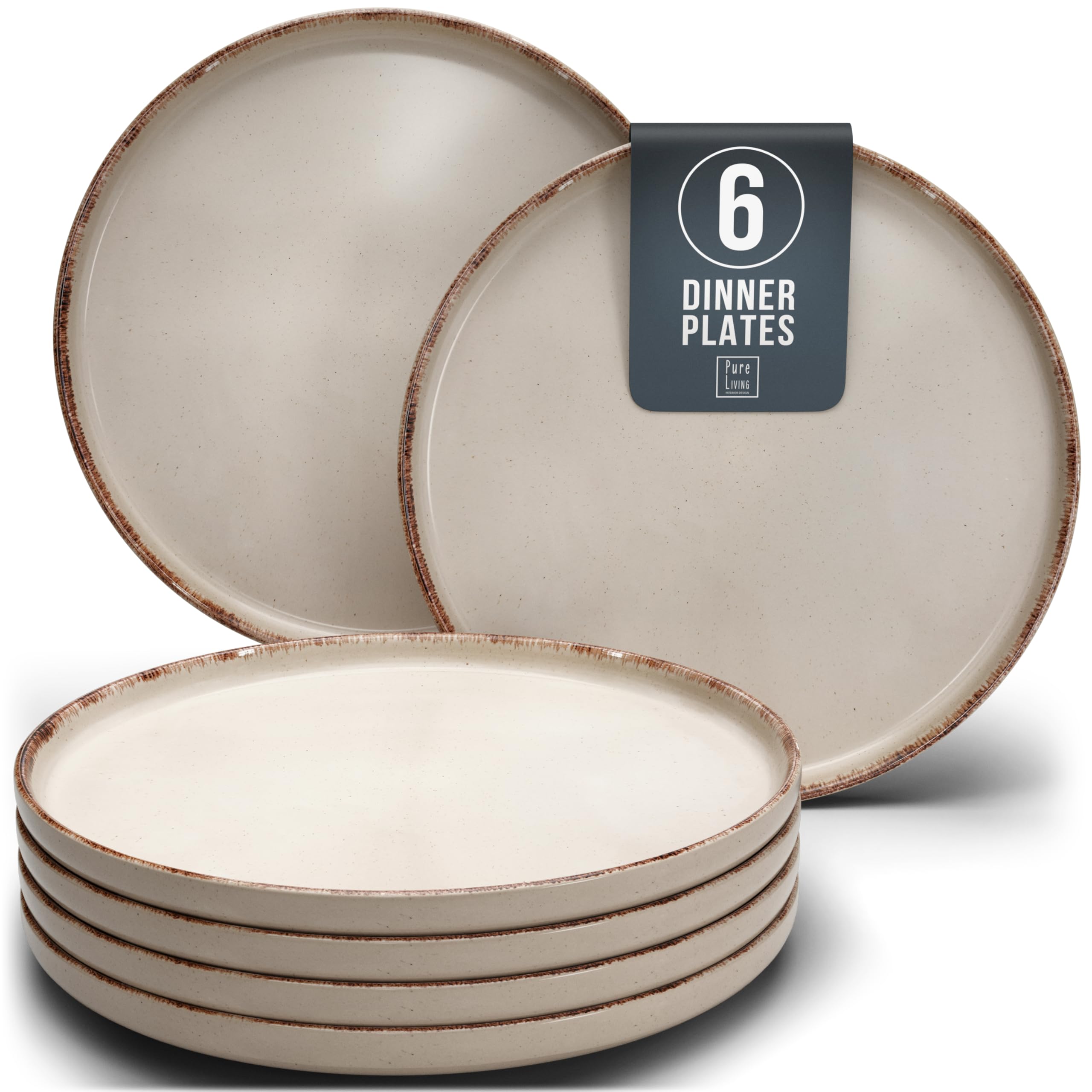 Rustic Modern Elegance - Stoneware Dinner Set for 6 - Stylish 6-Piece Large Plate Set, Dishwasher-Safe - Perfect for Everyday and Special Occasions - Pure Living in Beige