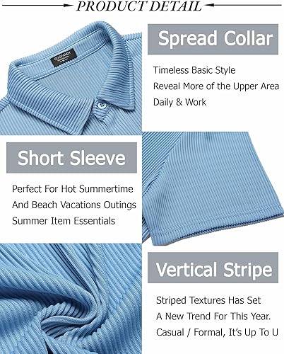 Vista 5 de COOFANDY Camisas casuales de manga corta con botones para hombre, camisa de moda para boda y playa