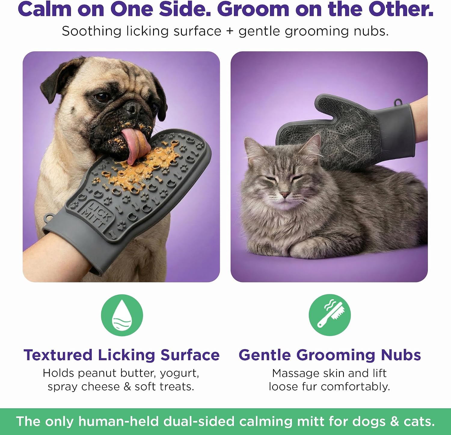 Lixy Pet LickMitt - Dual-Sided Grooming & Shed Control Mitt for Spreadable Treats – Designed for Anxiety Relief & Bonding - Food-Grade Silicone Pet Tool for Dogs & Cats - BPA-Free, Easy-Clean - Gray