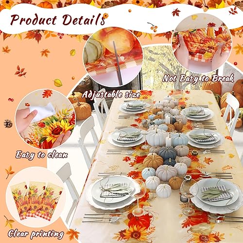 Miniatura 3 de 6 manteles de plástico desechables de plástico, manteles rectangulares de calabaza para decoración de mesa de día festivo, picnic, 54 x 108 pulgadas