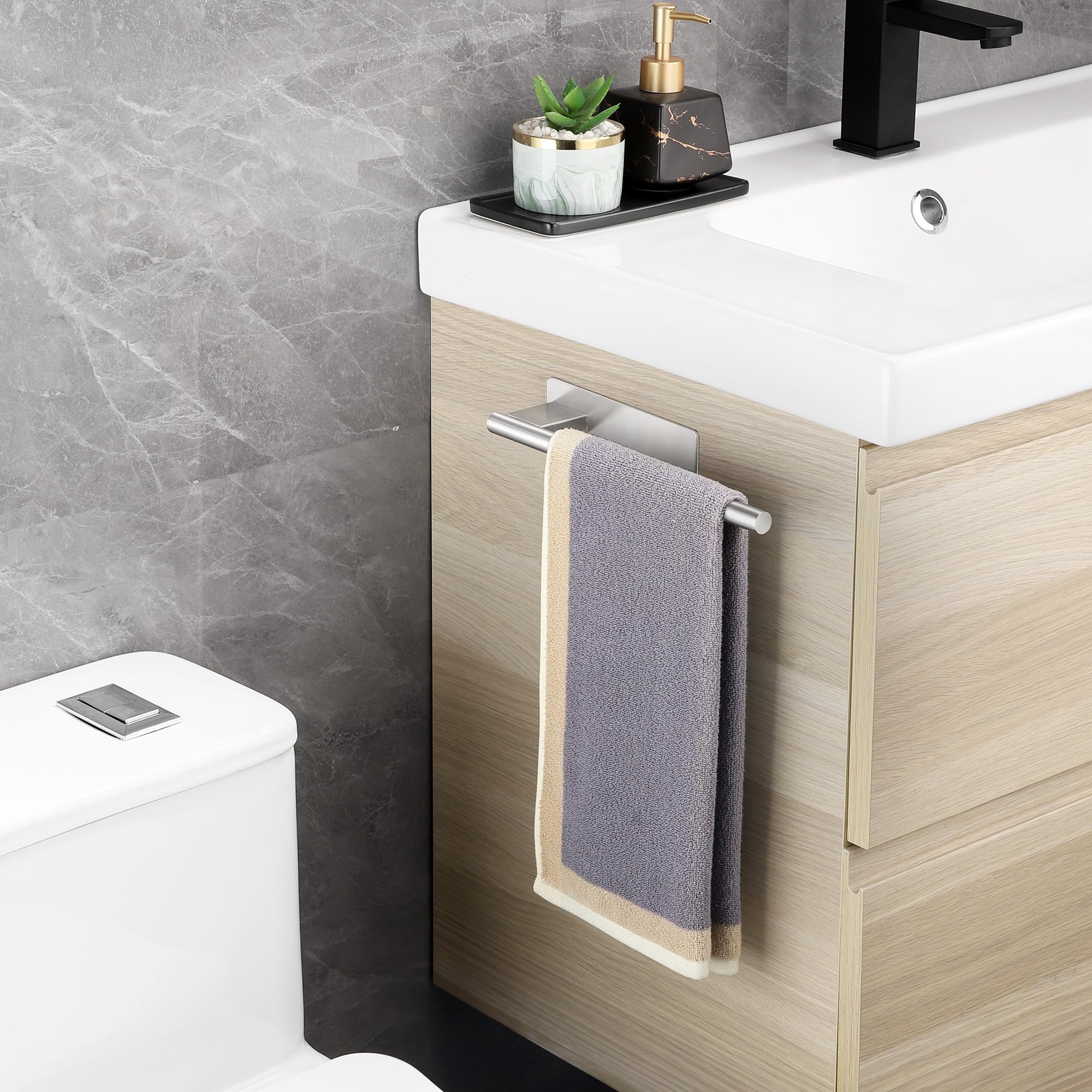 Porta Asciugamani Bagno Adesivo,Porta Salviette in Acciaio Inossidabile 304 Portasciugamani per Bagno e Cucina 28CM,Argento