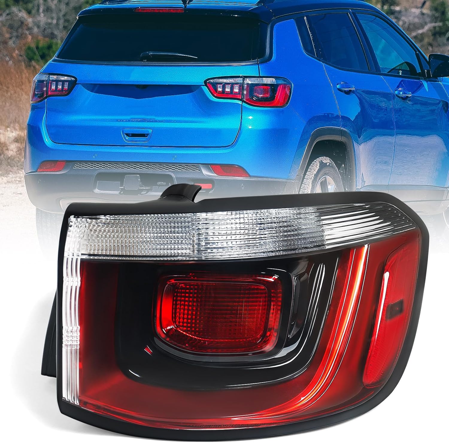 Huray Right Outer Tail Light Fit for Jeep Compass 2017-2020 RH Halogen Taillight Rear Brake Lamp Assembly OE Style Accessory Replacement for CH2805115 (Passenger Side) RH(Passenger Side) Outer