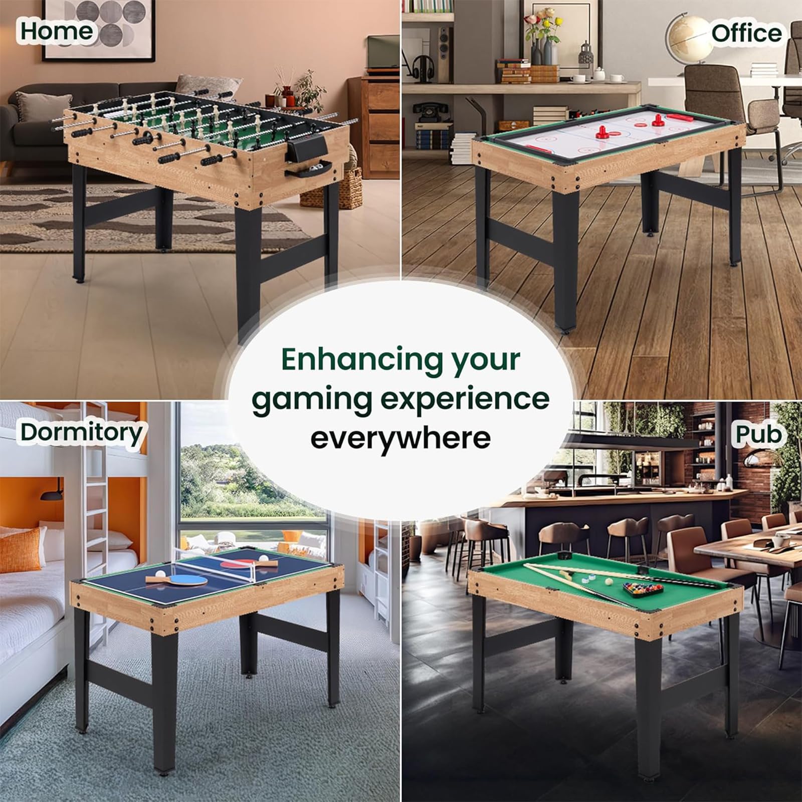 Table Multijeux 4 en 1, Baby Foot, Multifonction Sport Babyfoot,Billard,Tennis de Table,Hockey, Convient Aux Adultes Et Aux Enfants Plaisir Familial