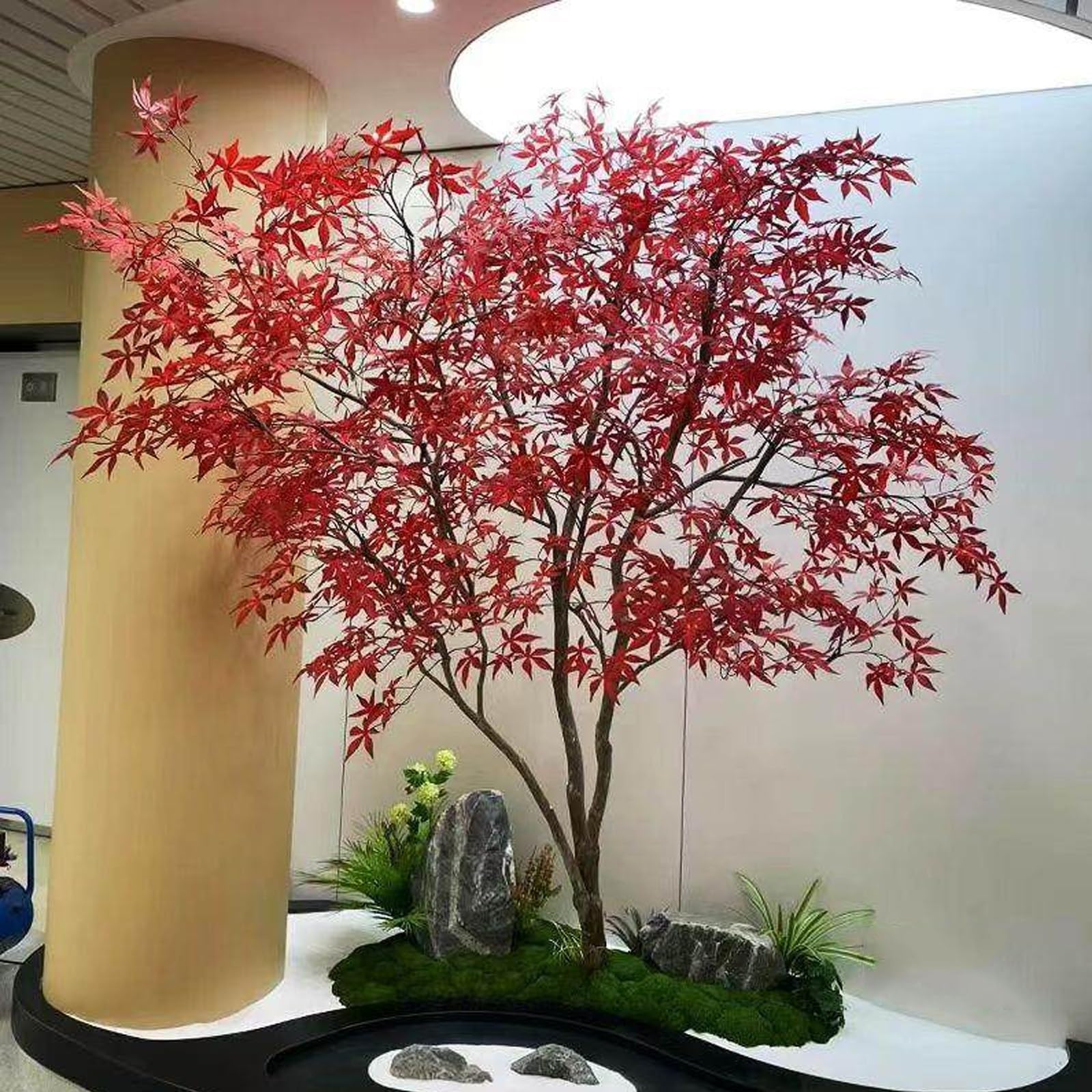 Indoor Large Artificial Red Japanese Maple Tree Modern Faux Maple Leaf Tree Landscape Art Under Staircase Display Fake Plants for Home Office Living Room Garden Decor.(4.9x3.3ft)