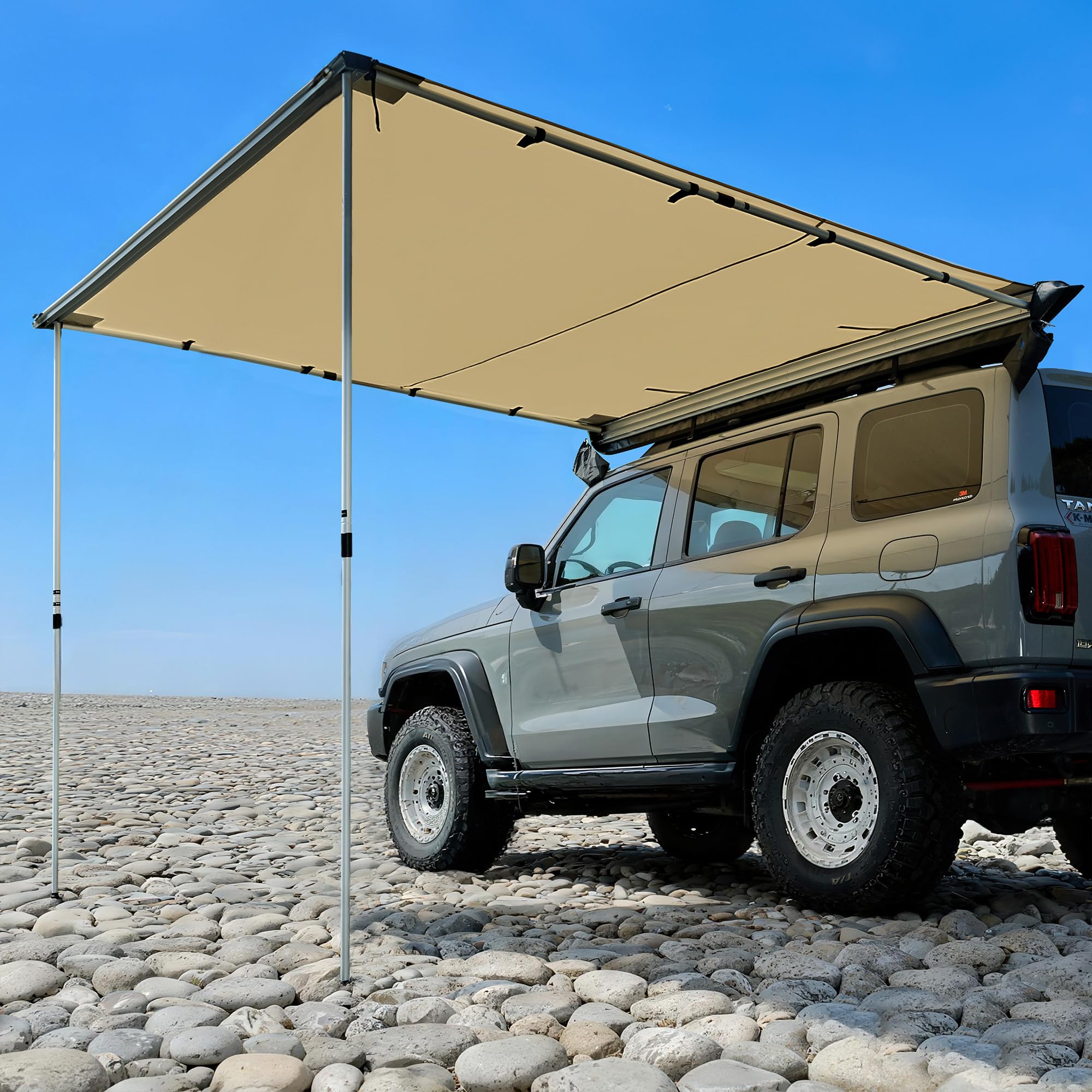 Photo 1 of DMH OUTDOORS Vehicle Awning 8.2'×8.2' Roof Rack Pull-Out Sun Shade UPF 50+